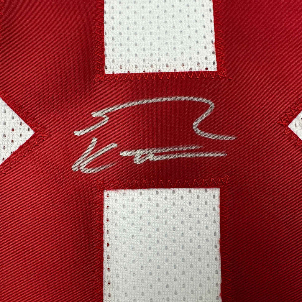 Autographed/Signed George Kittle San Francisco White Football Jersey Beckett BAS COA