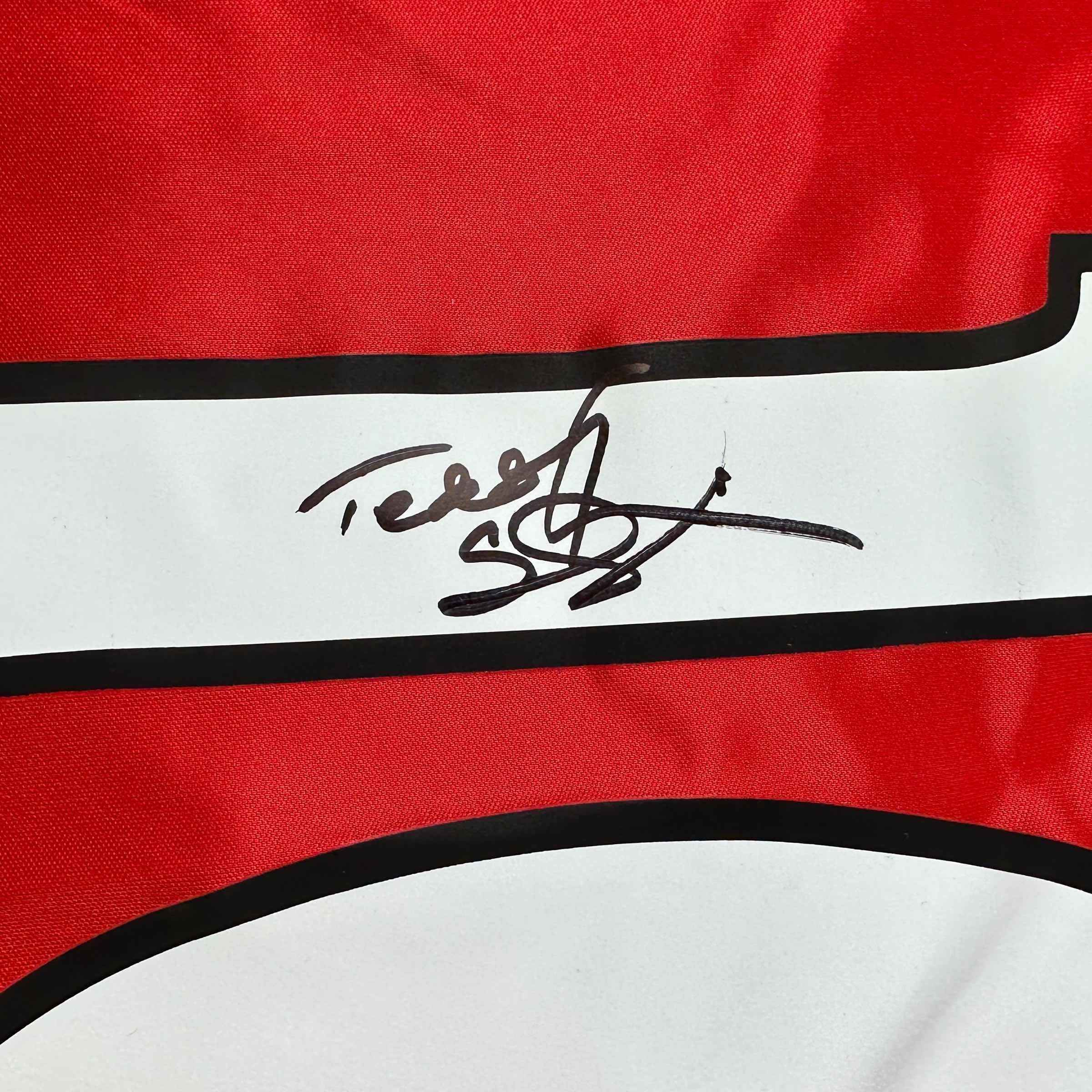Autographed/Signed Teddy Sheringham Manchester United Red Soccer Jersey Beckett BAS COA