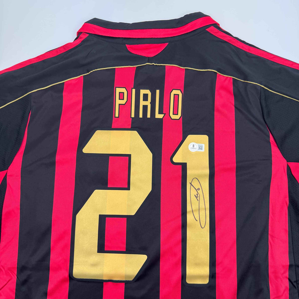 Autographed/Signed Andrea Pirlo AC Milan Black/Red Soccer Futbol Jersey Beckett BAS COA