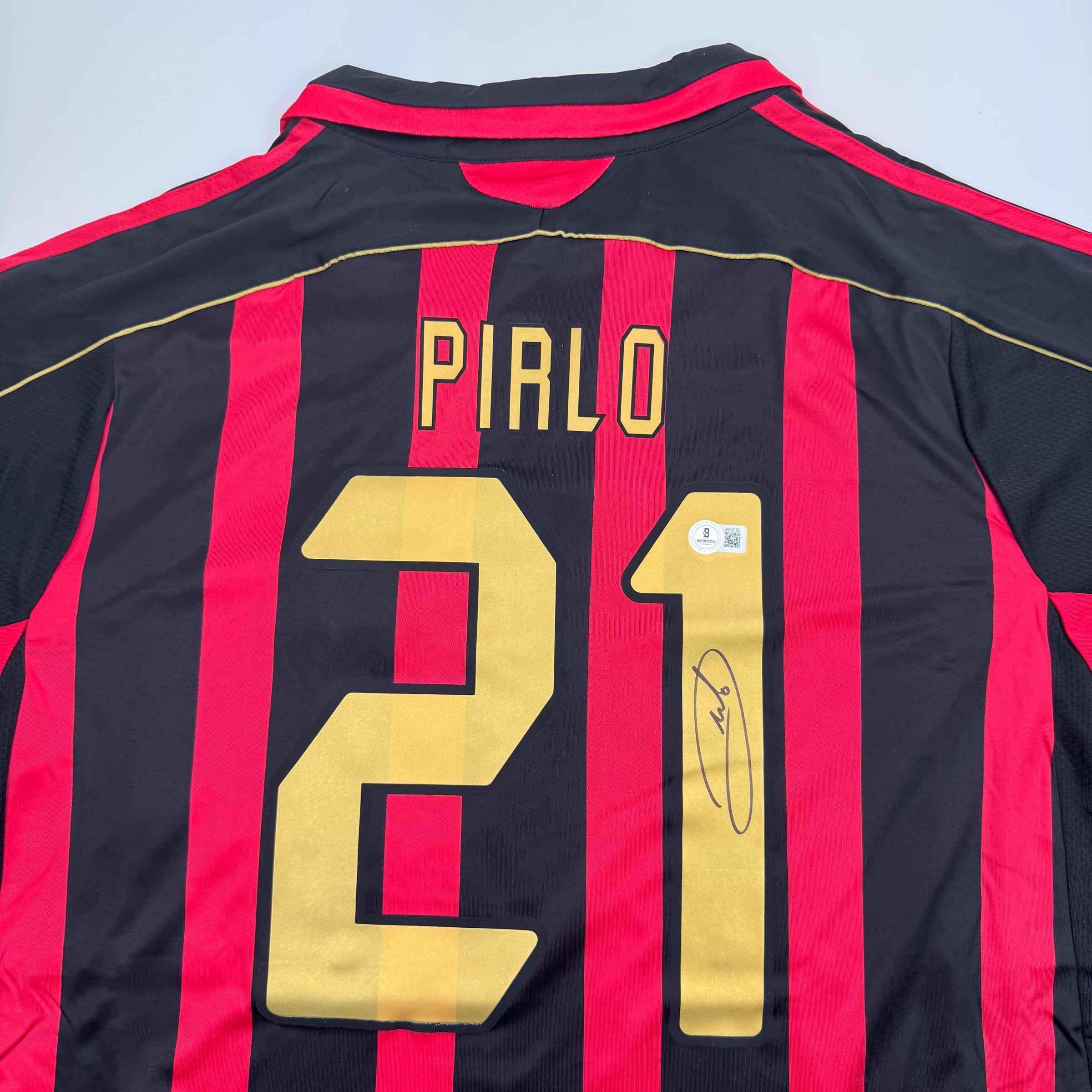 Autographed/Signed Andrea Pirlo AC Milan Black/Red Soccer Futbol Jersey Beckett BAS COA