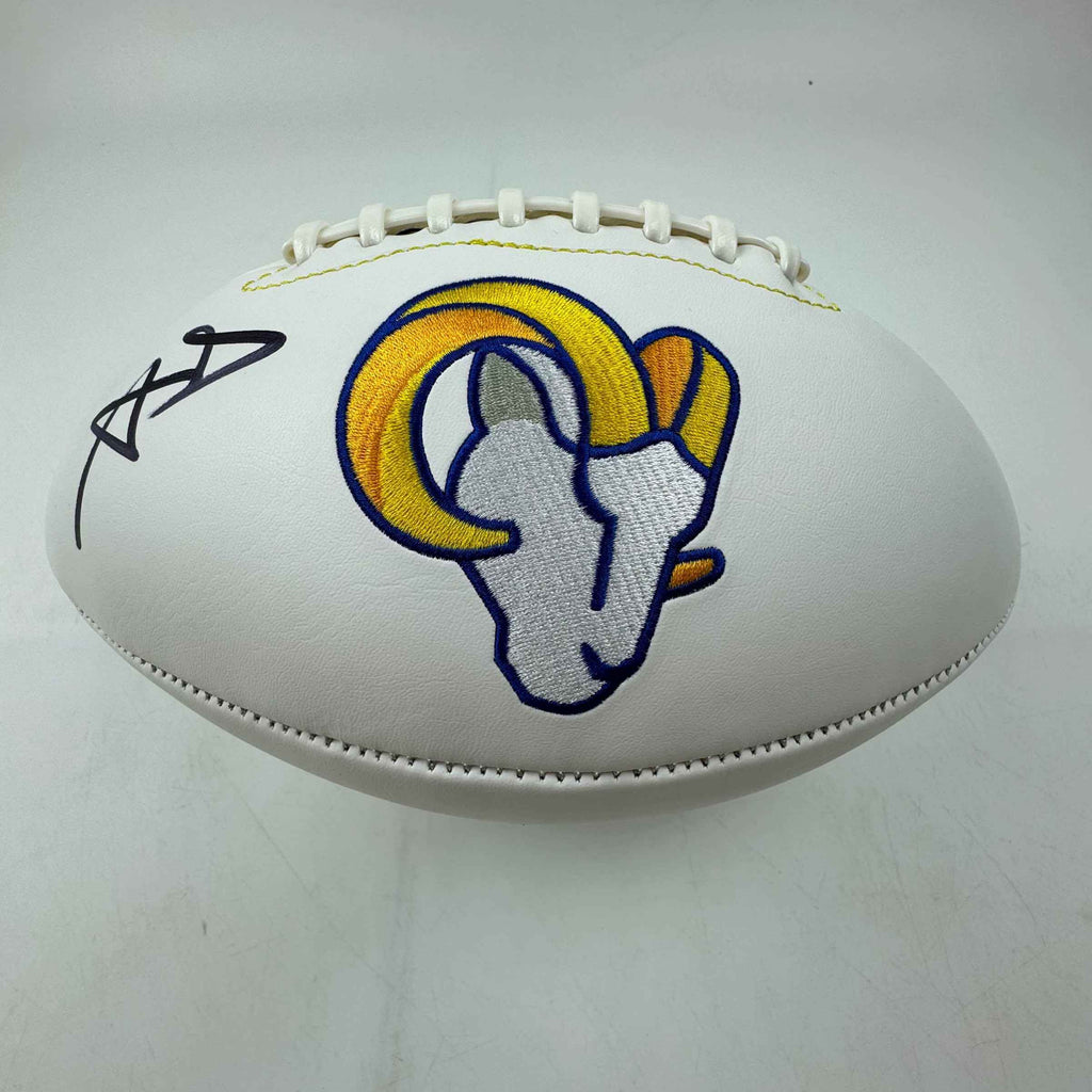Autographed/Signed Aaron Donald Los Angeles Rams Full Size F/S White Panel Logo Football Beckett COA