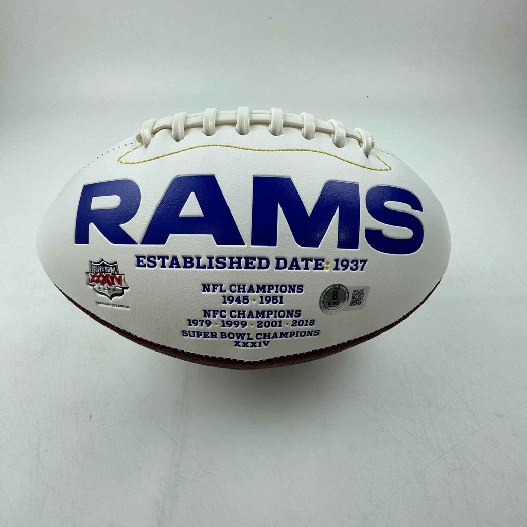 Autographed/Signed Aaron Donald Los Angeles Rams Full Size F/S White Panel Logo Football Beckett COA