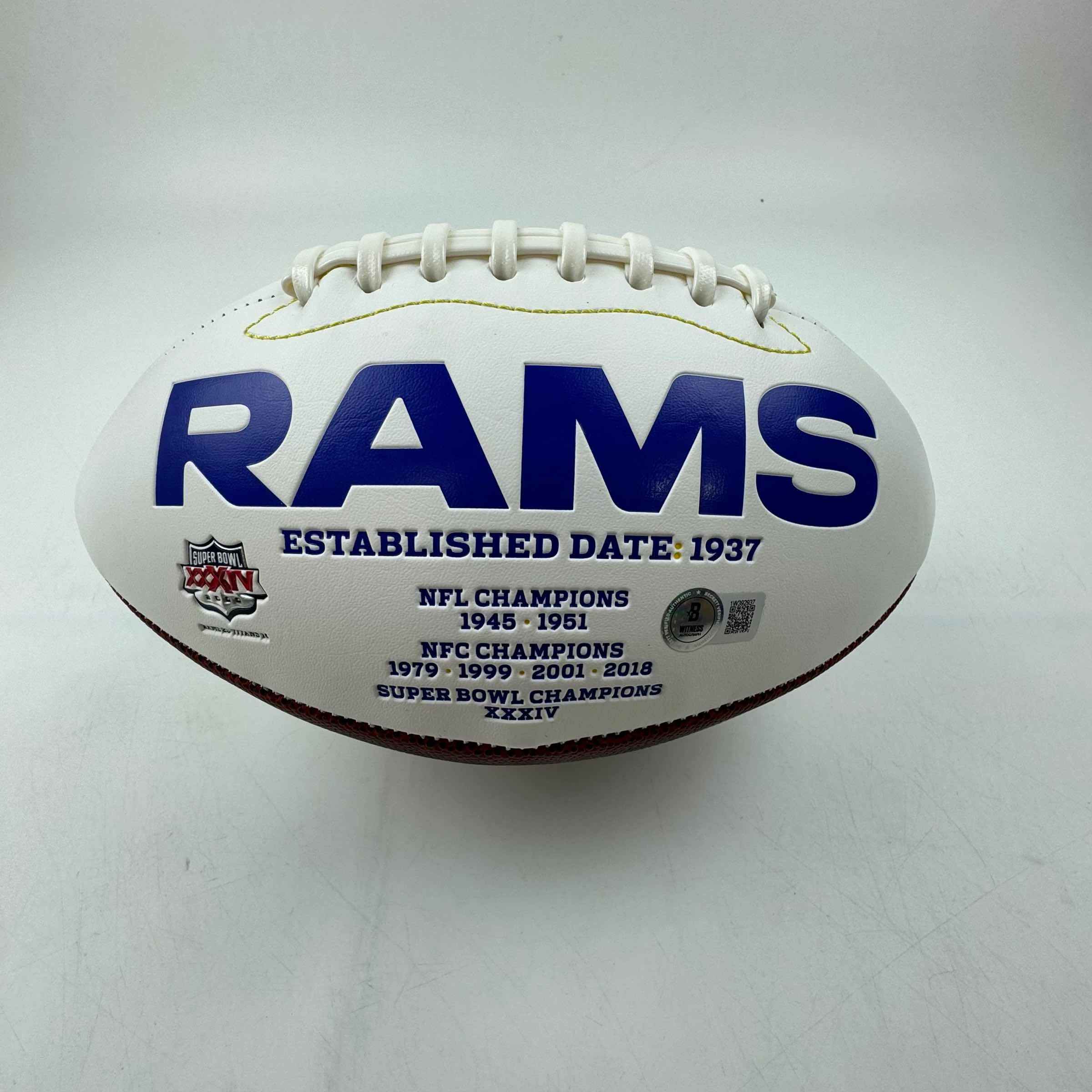 Autographed/Signed Aaron Donald Los Angeles Rams Full Size F/S White Panel Logo Football Beckett COA