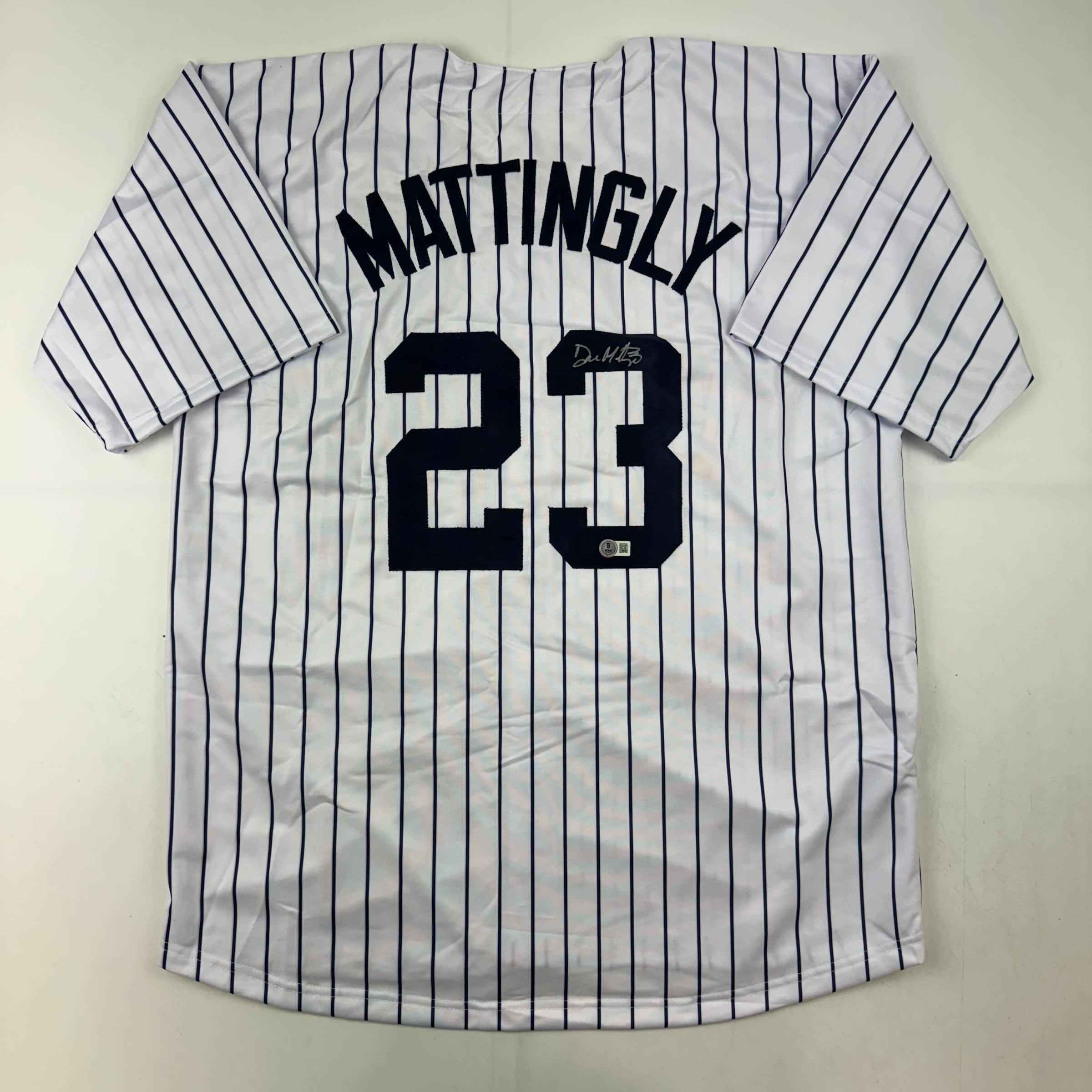 Autographed/Signed Don Mattingly New York Pinstripe Baseball Jersey Beckett BAS COA