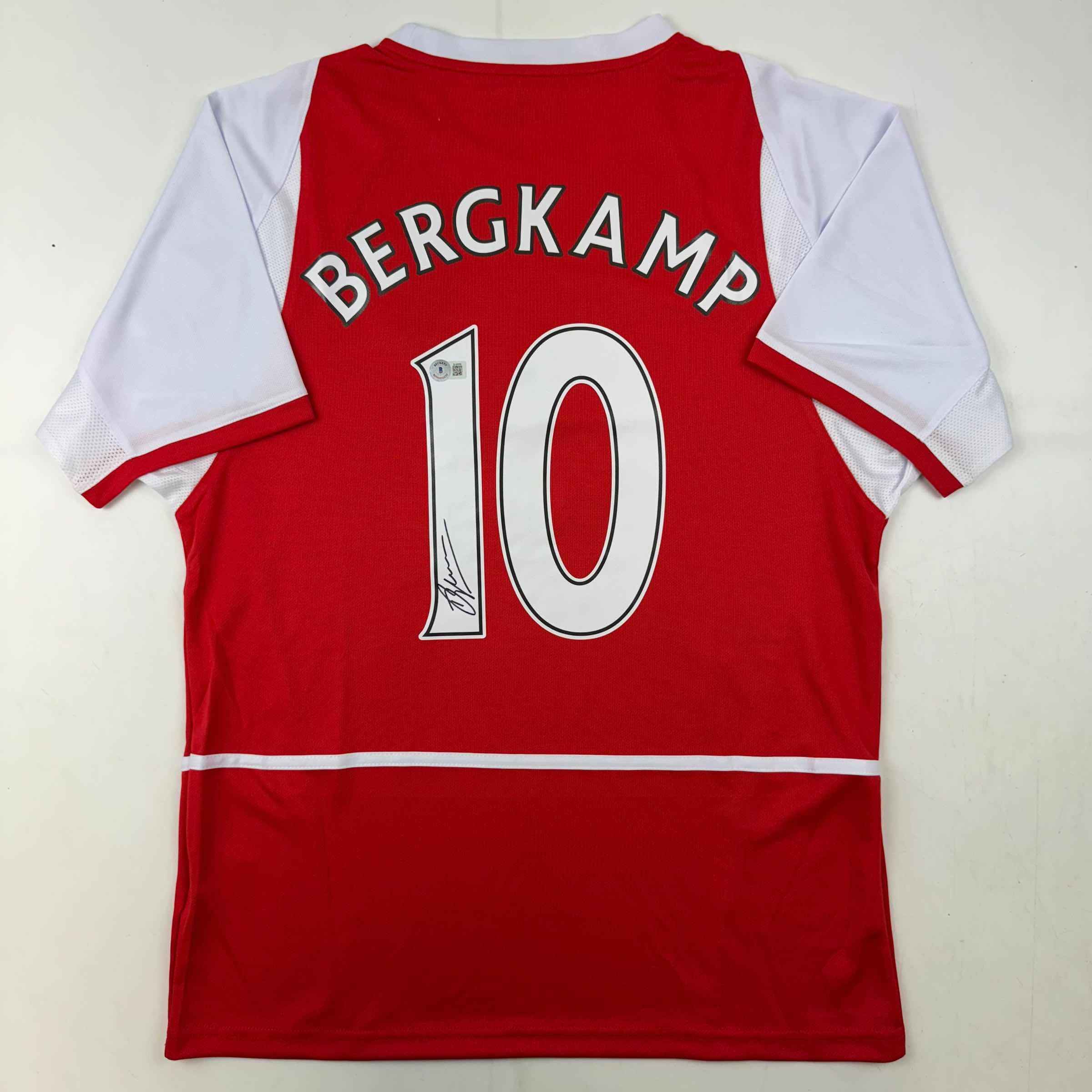 Autographed/Signed Dennis Bergkamp Arsenal Red Soccer Jersey Beckett BAS COA