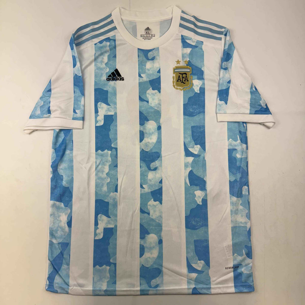 Autographed/Signed Sergio Kun Aguero 2021 Argentina Home Blue Soccer Futbol Jersey Beckett BAS COA