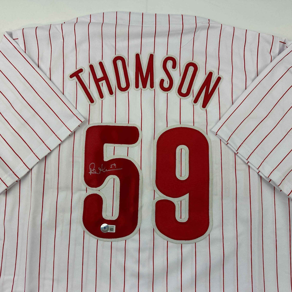 Autographed/Signed Rob Thomson Philadelphia Pinstripe Baseball Jersey Beckett BAS COA