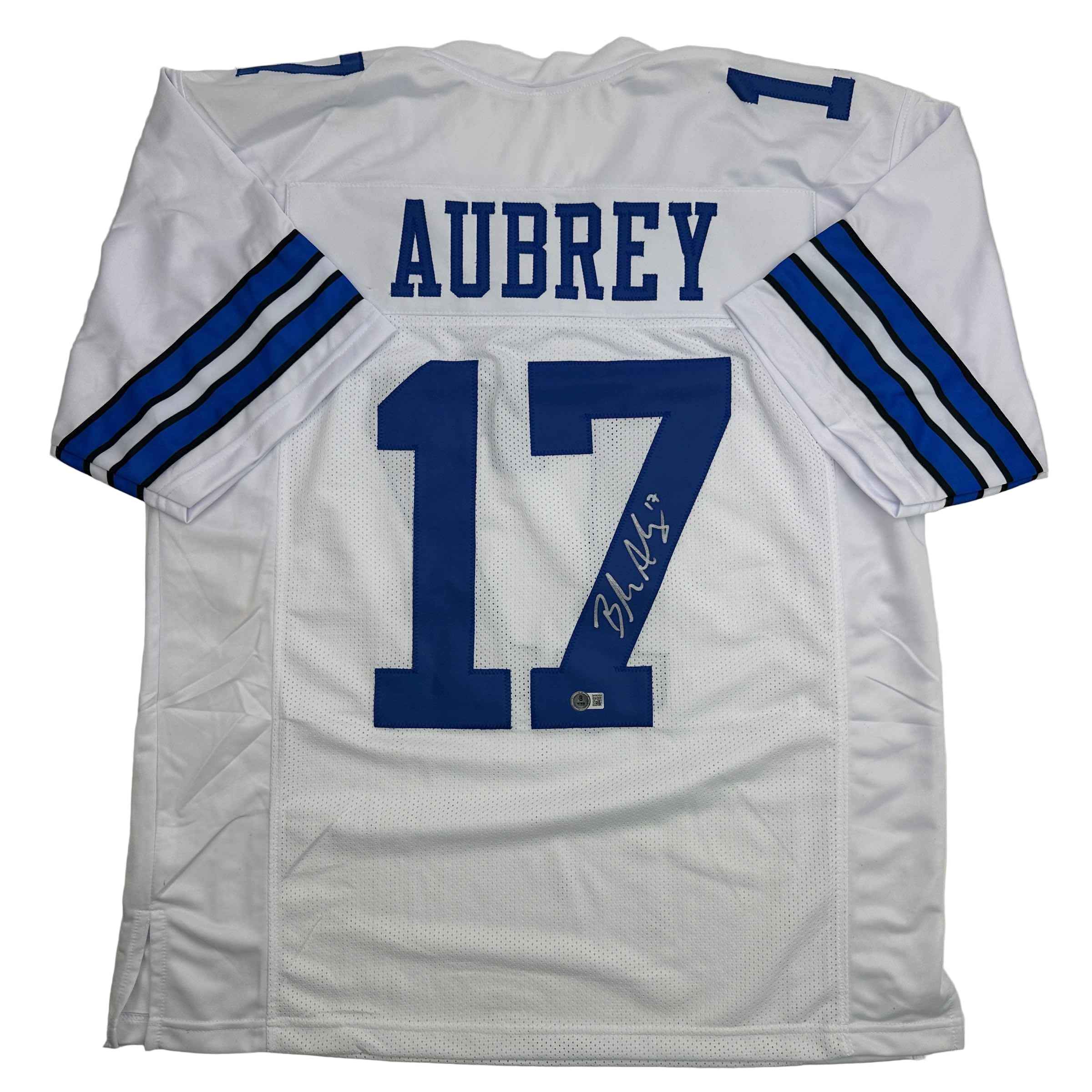 Autographed/Signed Brandon Aubrey Dallas White Football Jersey Beckett BAS COA