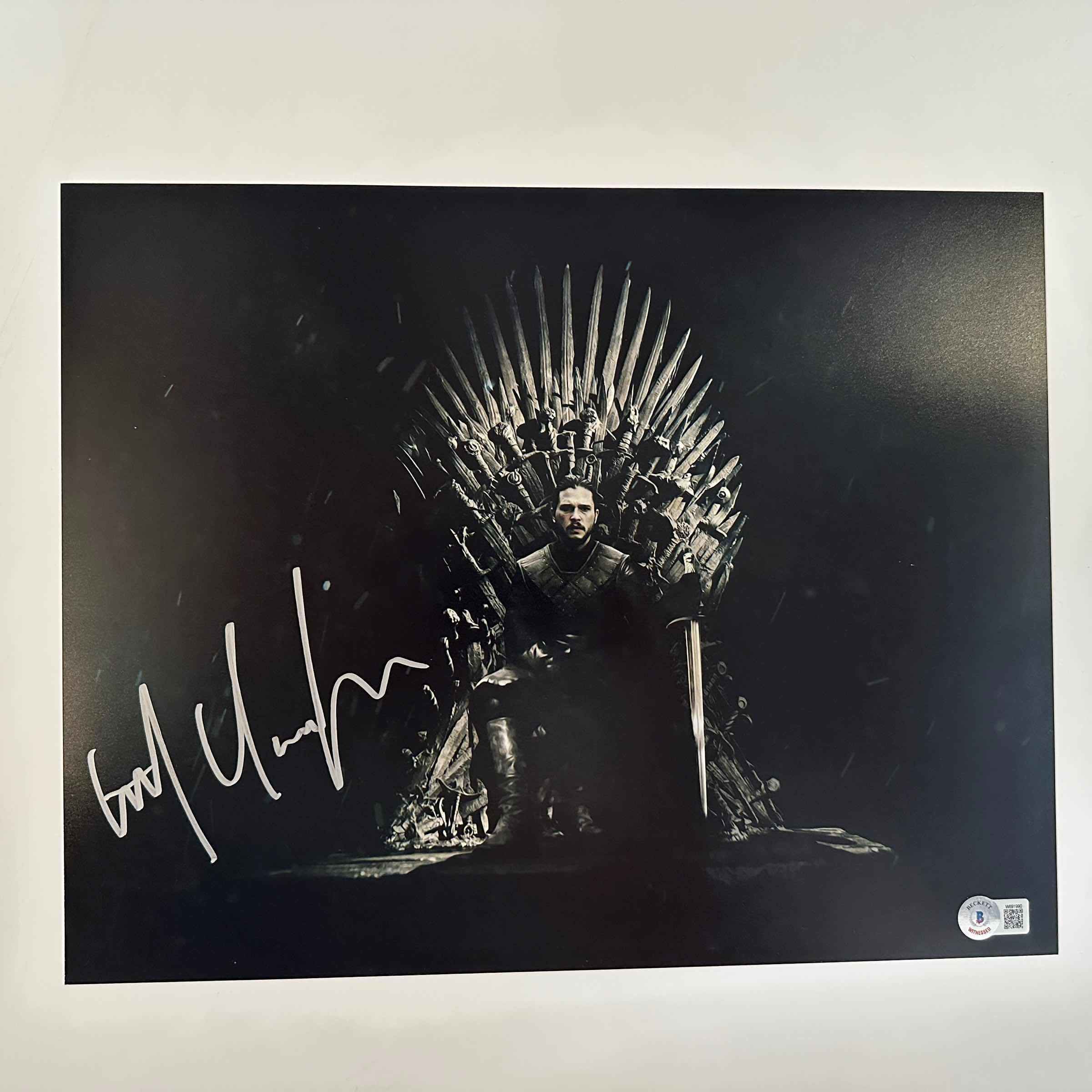 Autographed/Signed Kit Harington Jon Snow Game of Thrones Iron Throne 11x14 Photo Beckett BAS COA #1