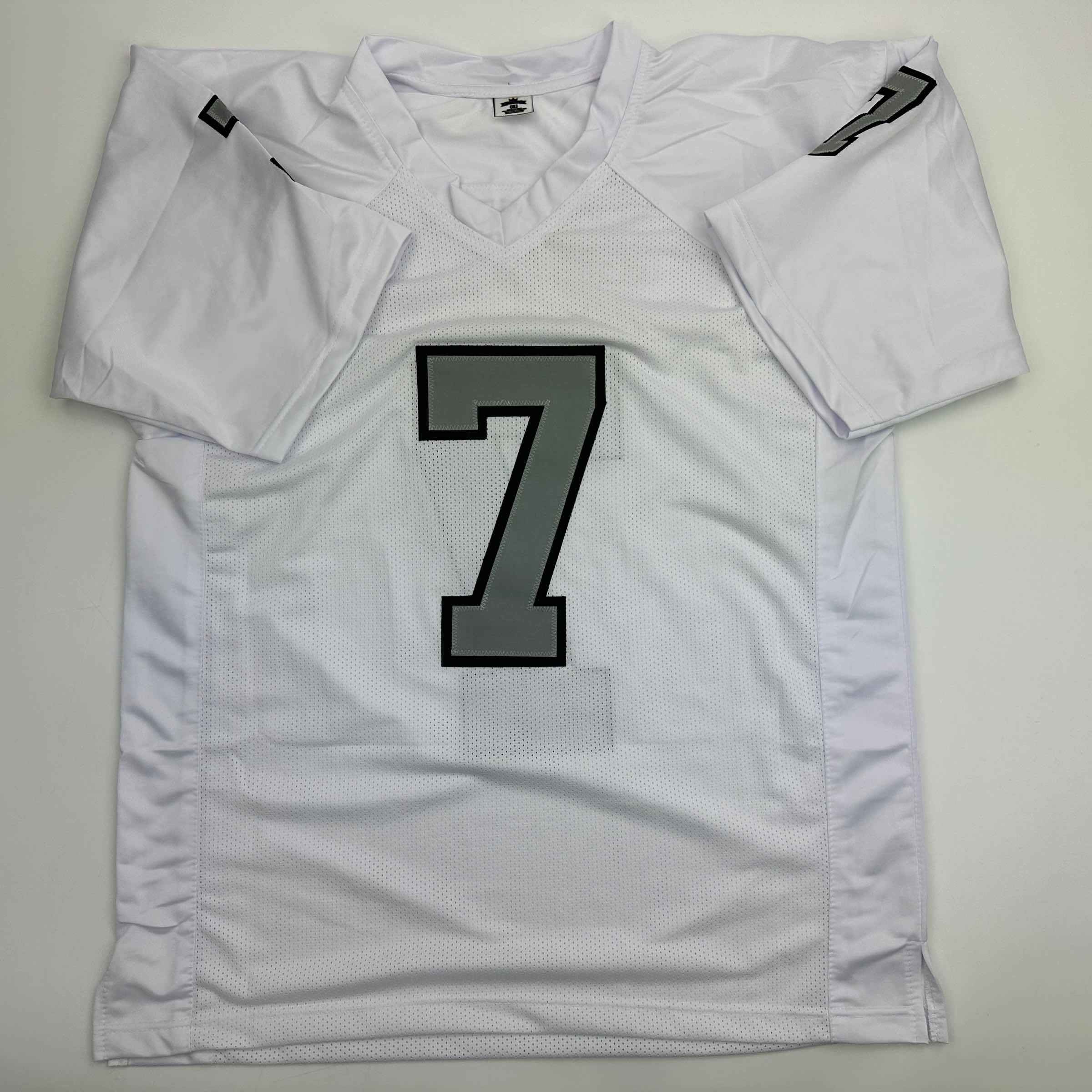 Autographed/Signed Geno Smith Oakland White Color Rush Football Jersey Beckett BAS COA