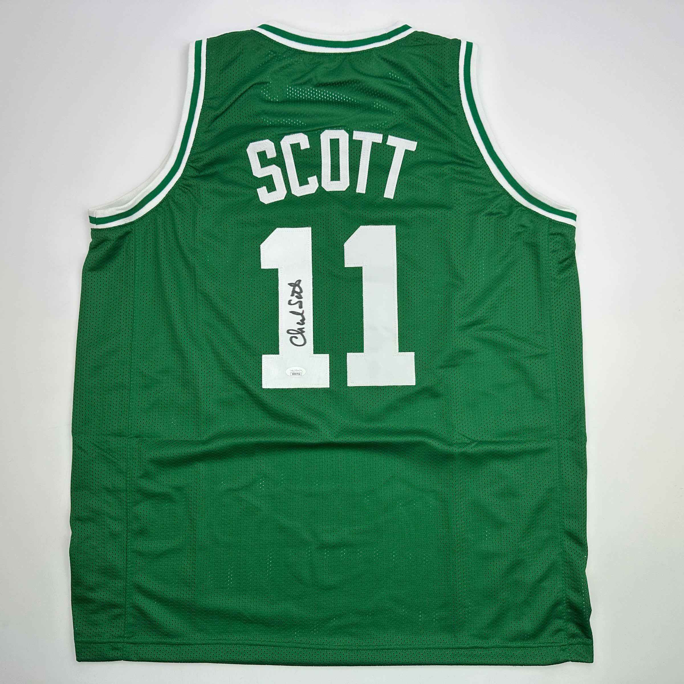 Autographed/Signed Charlie Scott Boston Green Basketball Jersey JSA COA