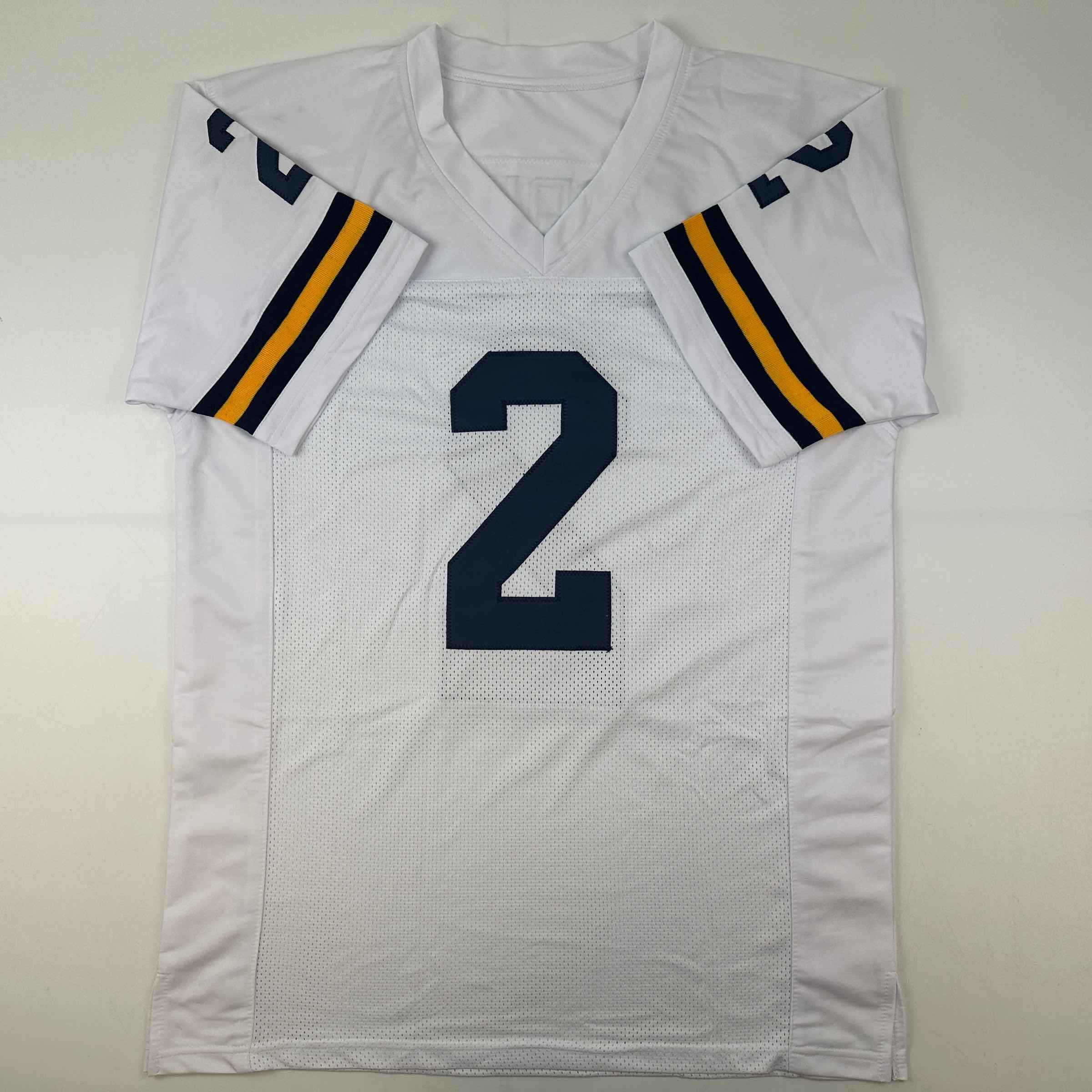 Autographed/Signed Blake Corum Michigan White College Football Jersey Beckett BAS COA