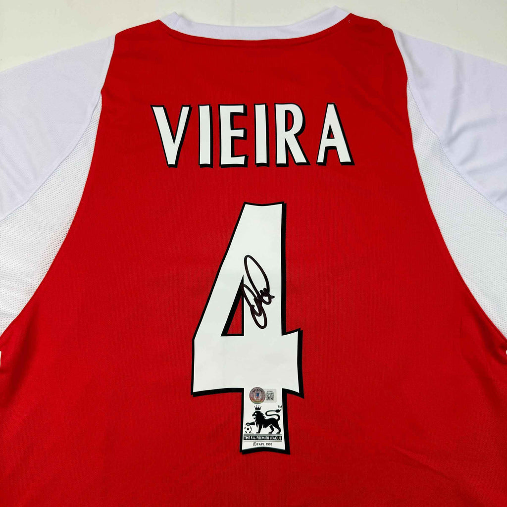 Autographed/Signed Patrick Vieira Arsenal Red Soccer Jersey Beckett BAS COA