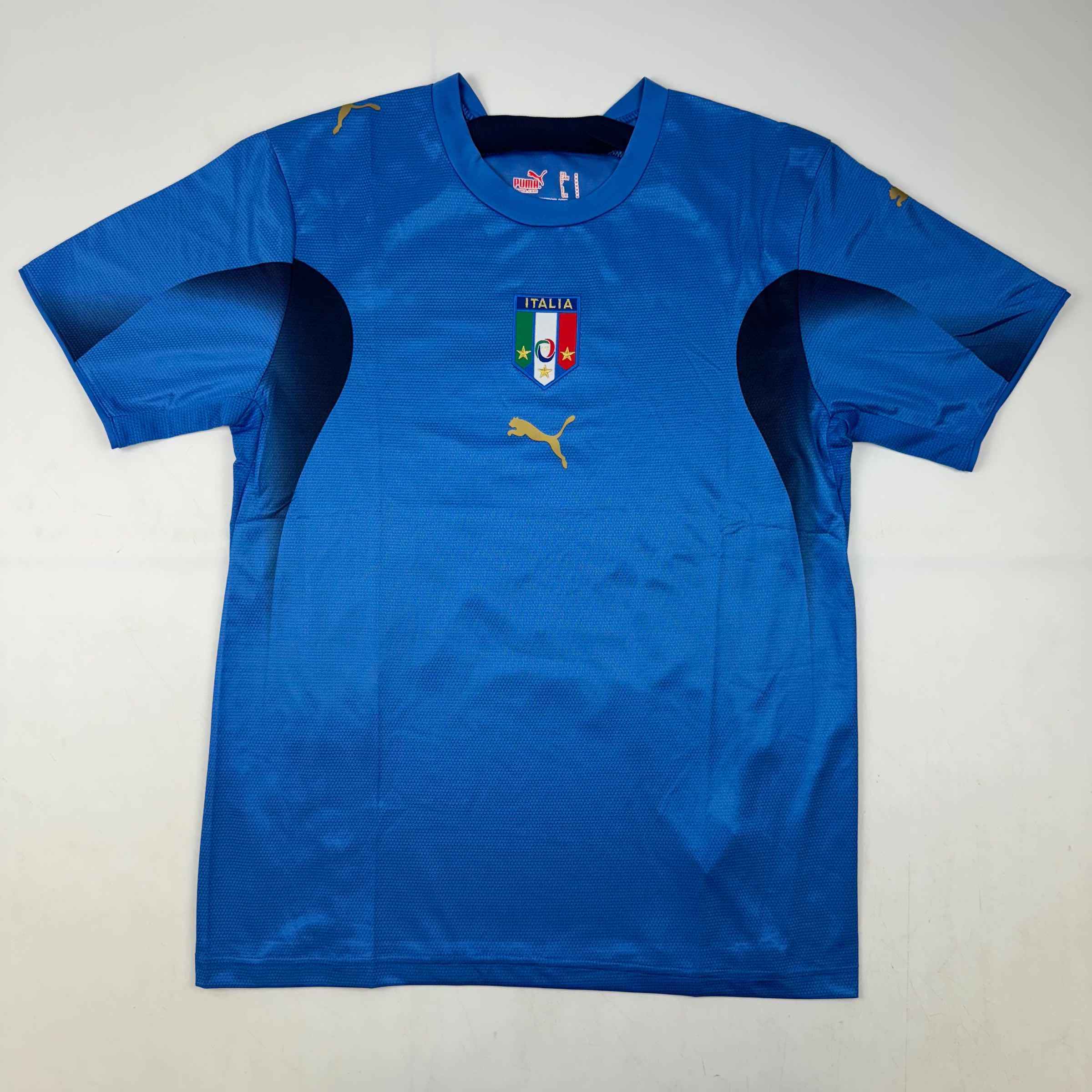 Autographed/Signed Fabio Cannavaro Italy Blue Soccer Futbol Jersey Beckett BAS COA