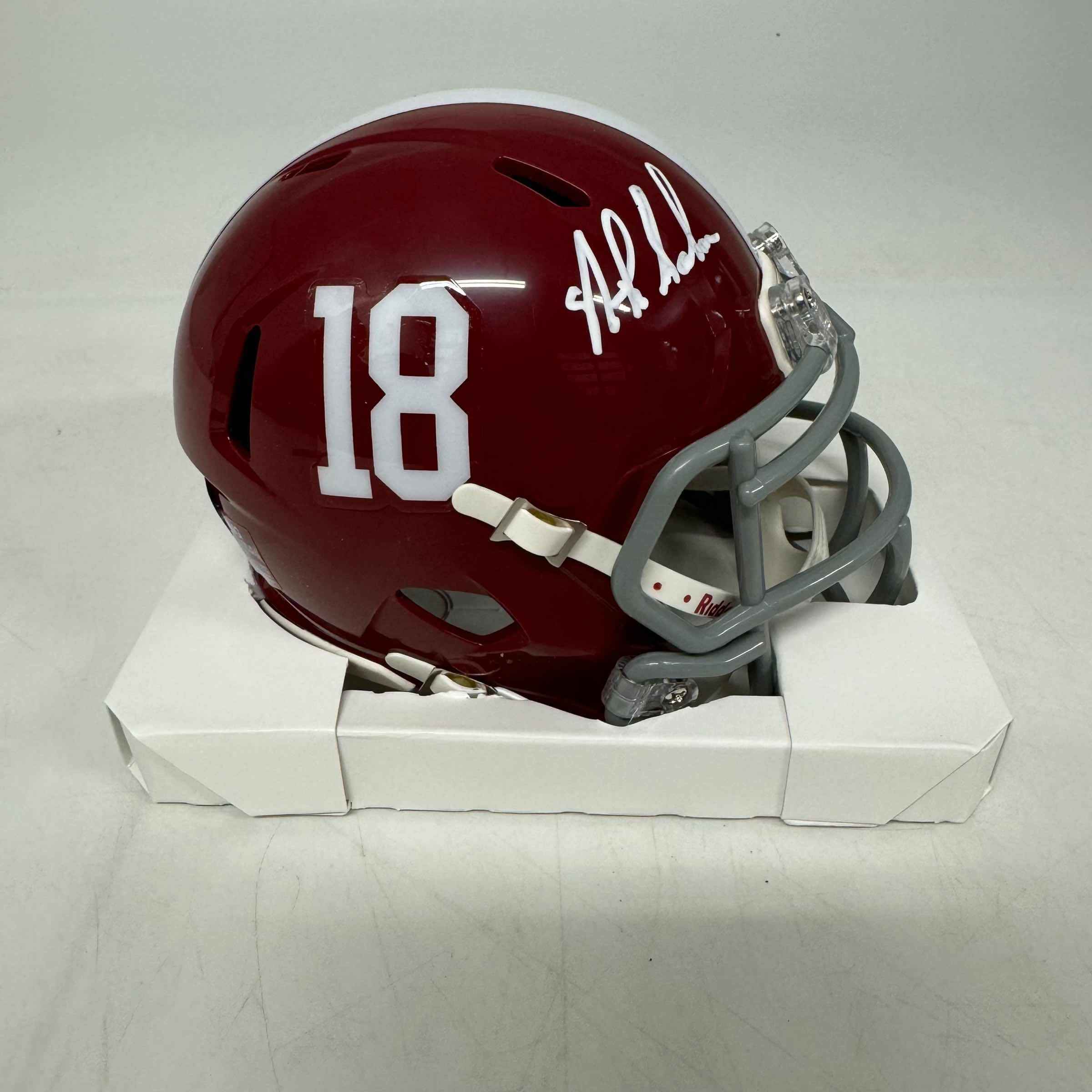 Autographed/Signed Nick Saban Alabama Crimson Tide Mini College Football Helmet Beckett BAS COA