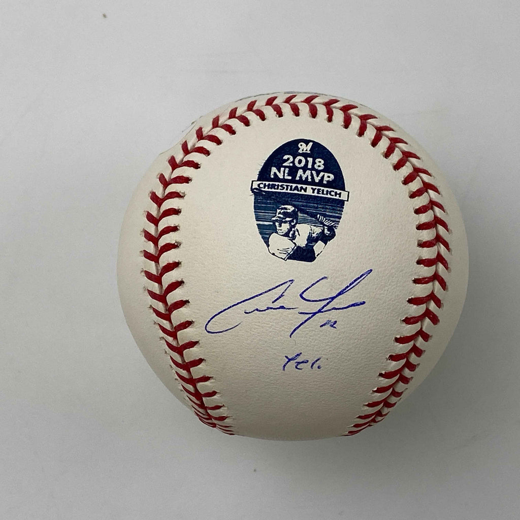 Autographed/Signed Christian Yelich Yeli 2018 NL MVP Rawlings Official Major League Baseball ROML JSA COA
