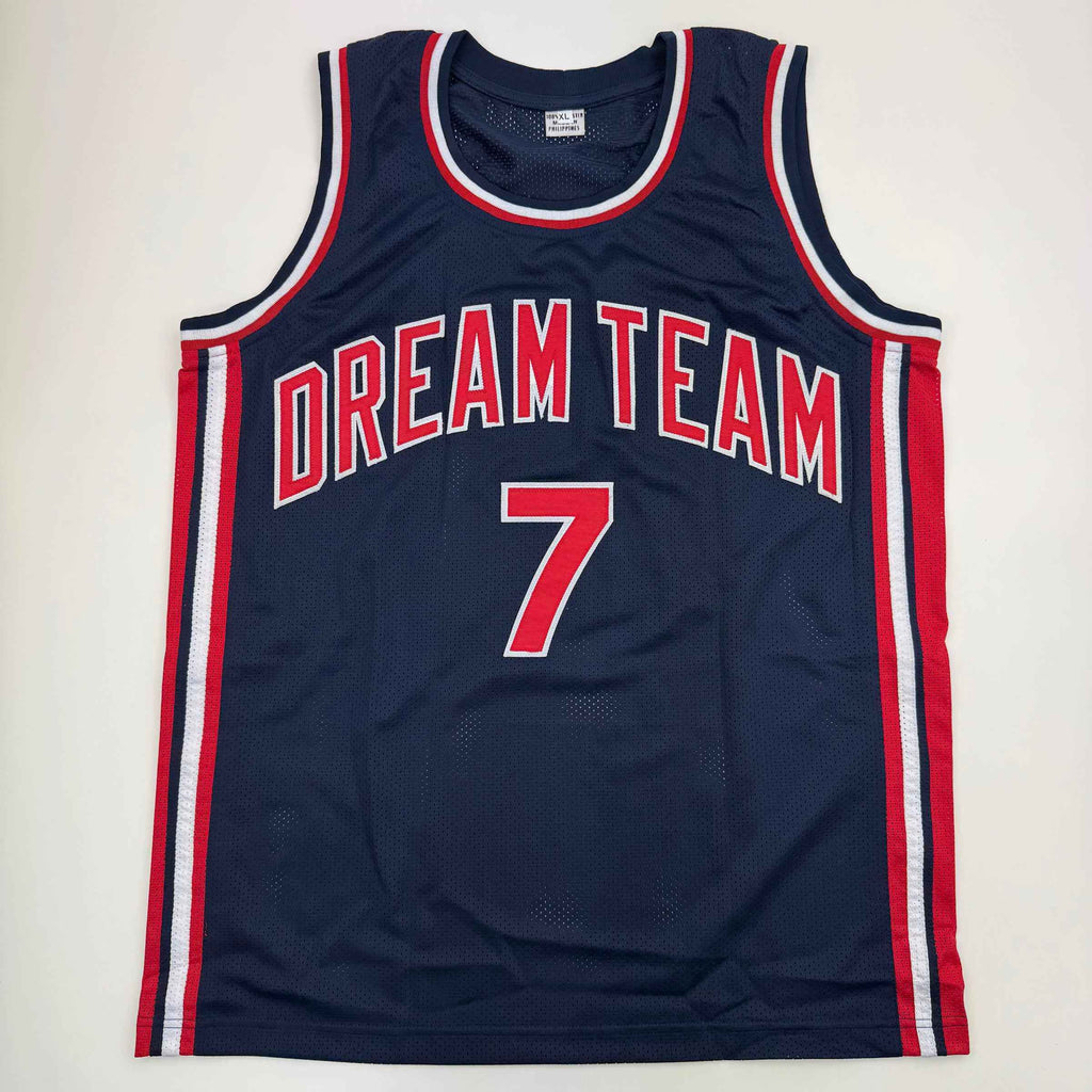 Autographed/Signed Larry Bird United States USA Blue 1992 Dream Team Basketball Jersey Beckett BAS COA