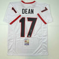 Autographed/Signed Nakobe Dean Georgia White College Football Jersey JSA COA