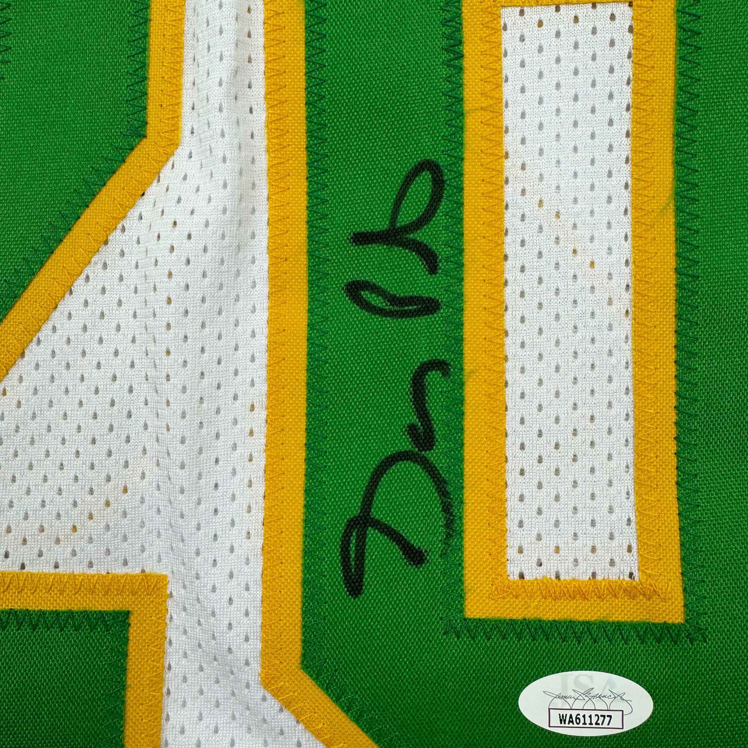 Framed Autographed/Signed Gary Payton 35x39 Seattle White Basketball Jersey JSA COA
