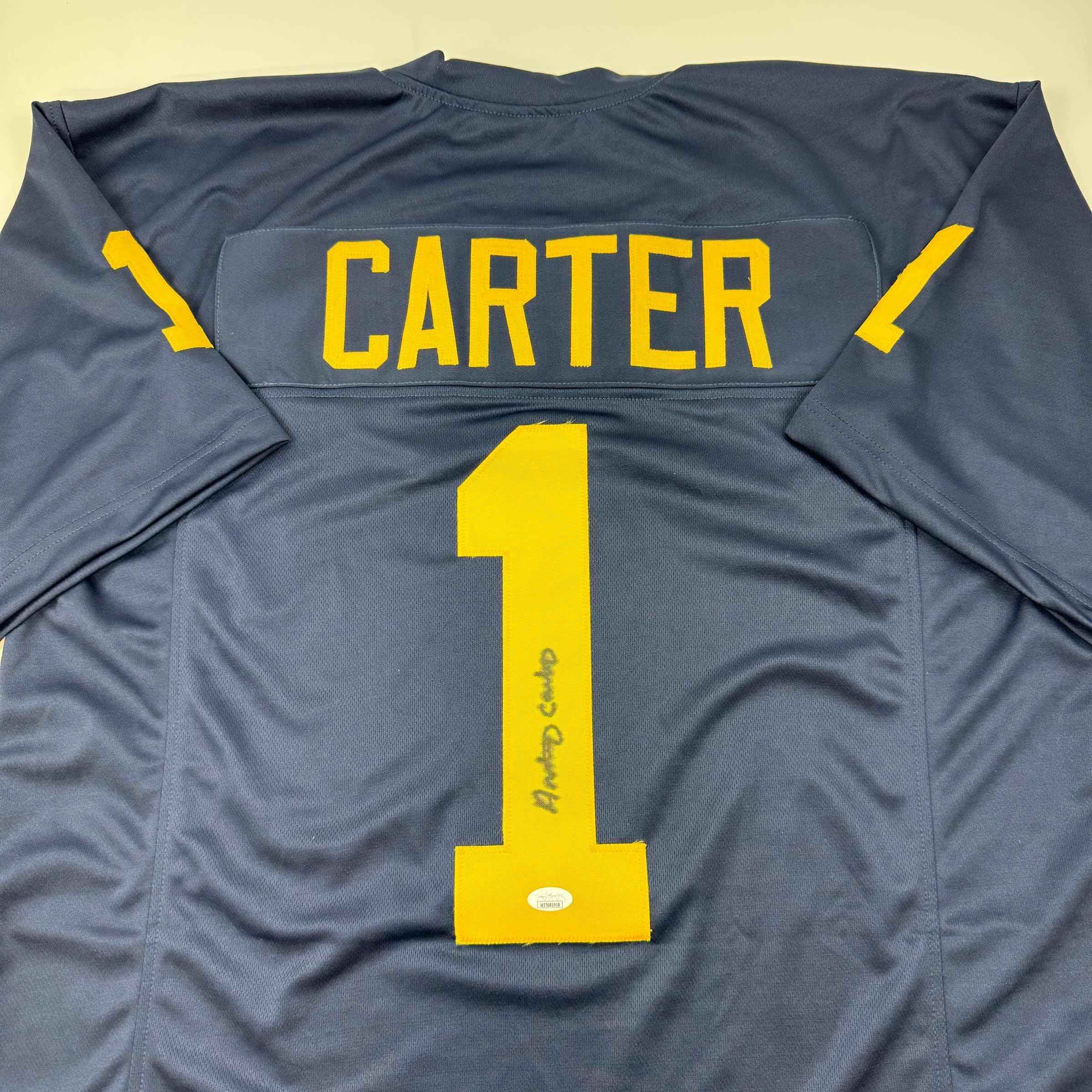 Autographed/Signed Anthony Carter Michigan Blue College Football Jersey JSA COA