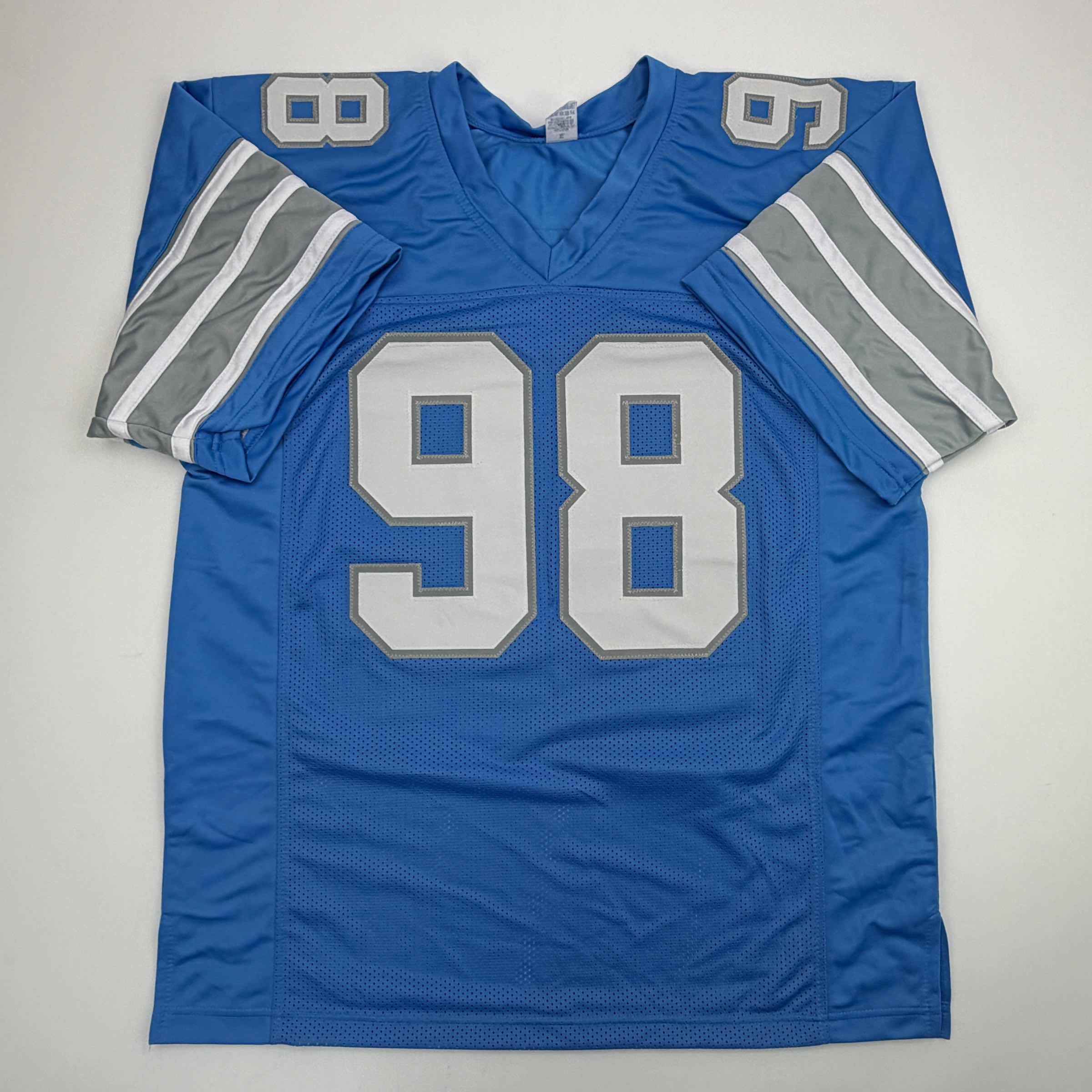 Autographed/Signed D.J. DJ Reader Detroit Blue Football Jersey Beckett BAS COA