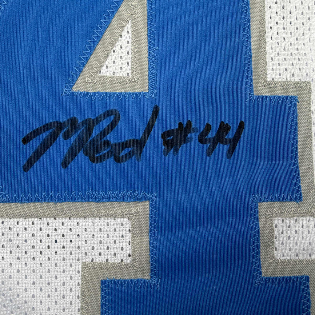 Autographed/Signed Malcolm Rodriguez Detroit White Football Jersey Beckett BAS COA
