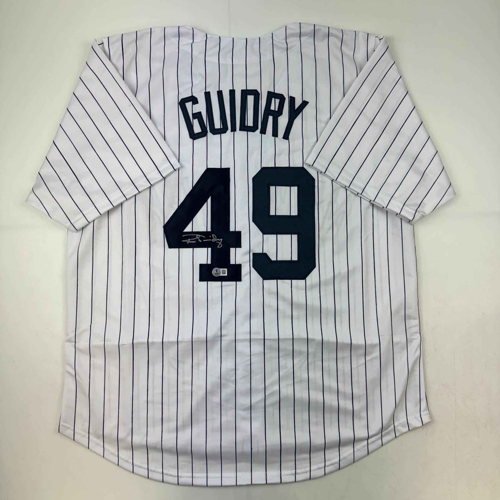 Autographed/Signed Ron Guidry New York Pinstripe Baseball Jersey Beckett BAS COA