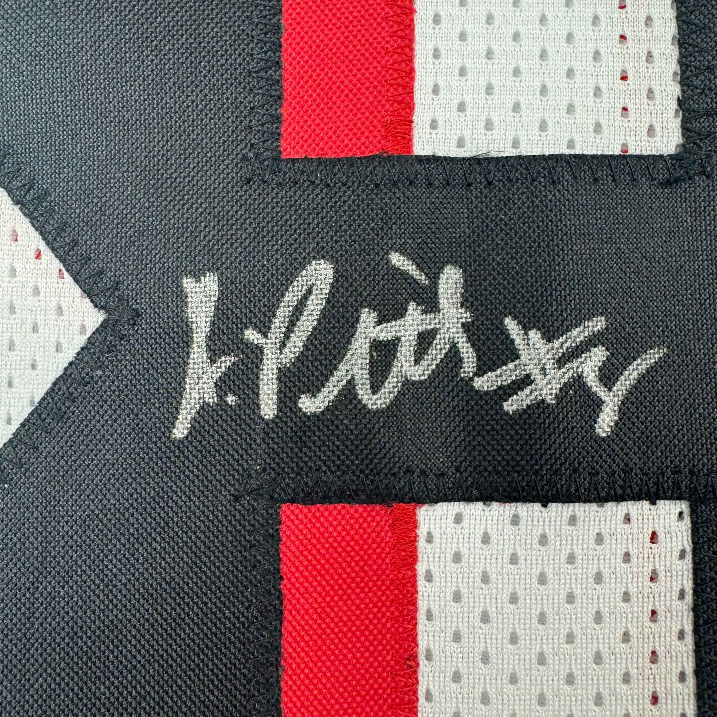 Framed Autographed/Signed Kyle Pitts 35x39 Atlanta White Football Jersey Beckett BAS COA