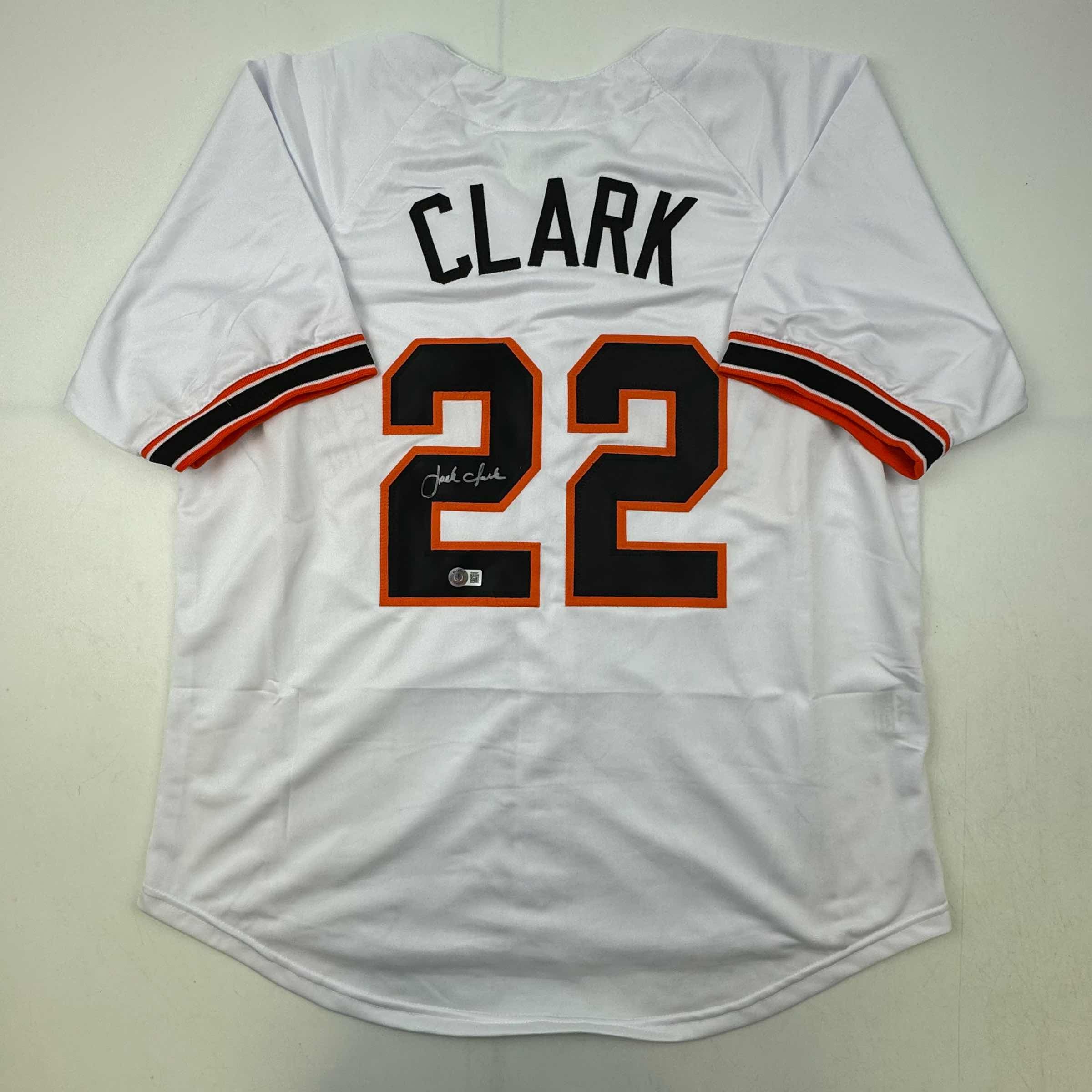 Autographed/Signed Jack Clark San Francisco White Baseball Jersey JSA COA