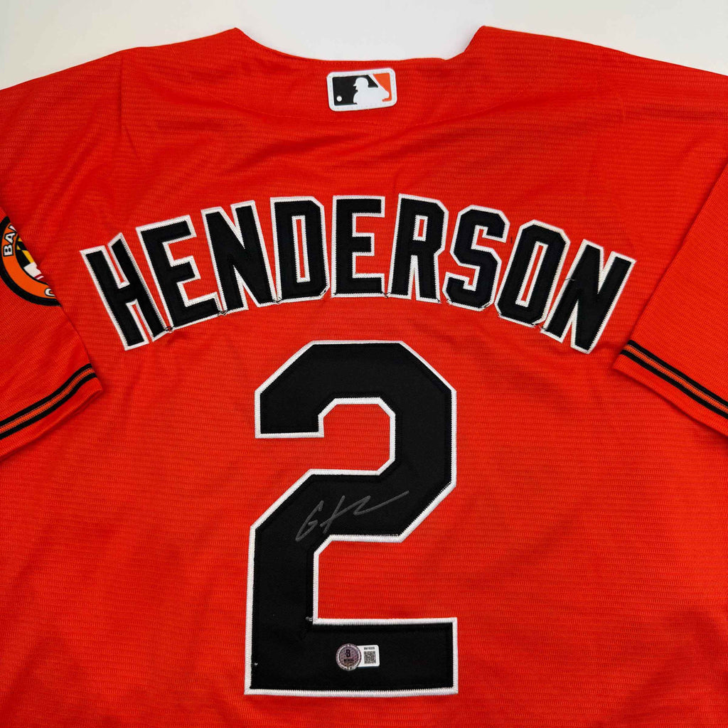 Autographed/Signed Gunnar Henderson Baltimore Orange Baseball Jersey Beckett BAS COA