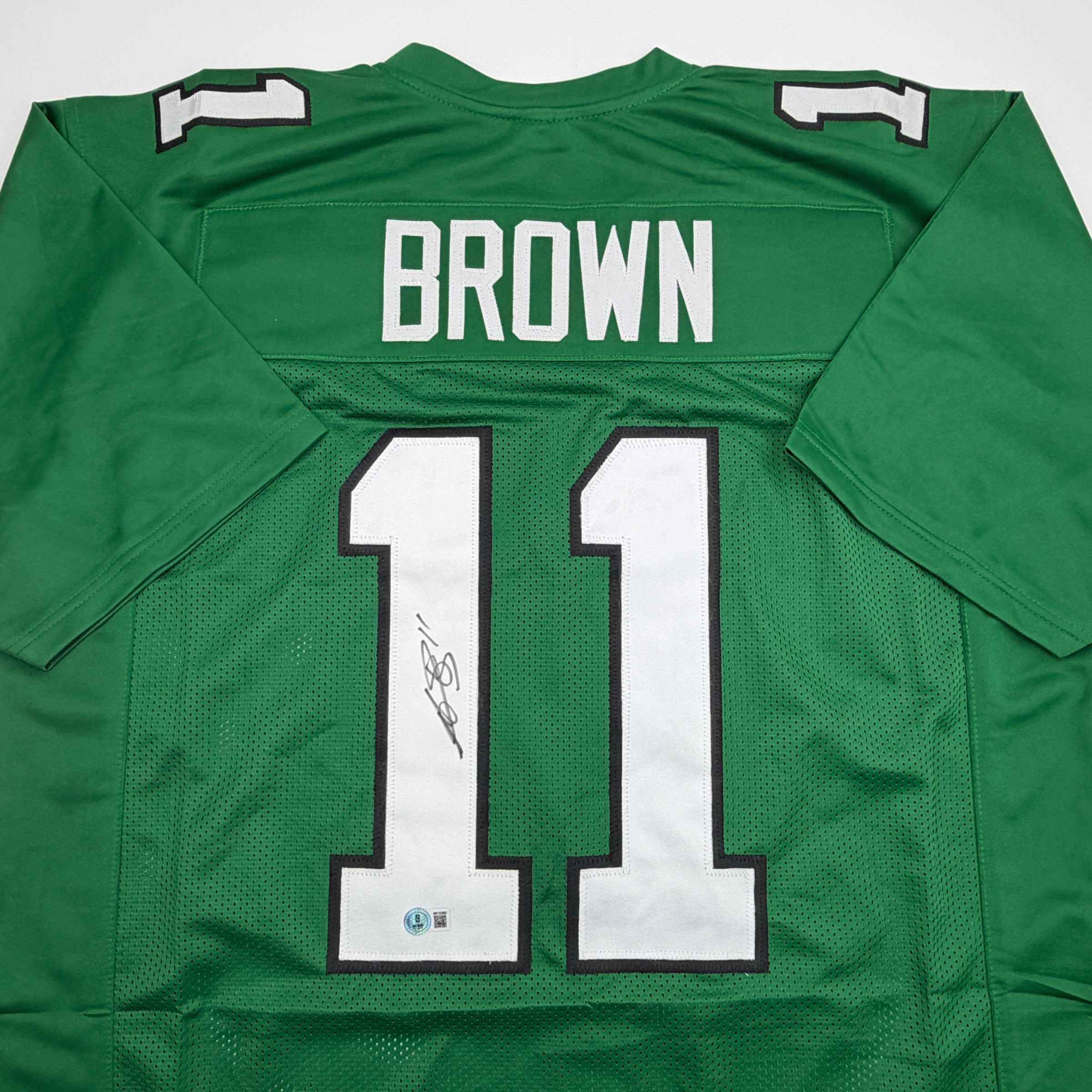 Autographed/Signed AJ A.J. Brown Philadelphia Kelly Green Football Jersey Beckett BAS COA
