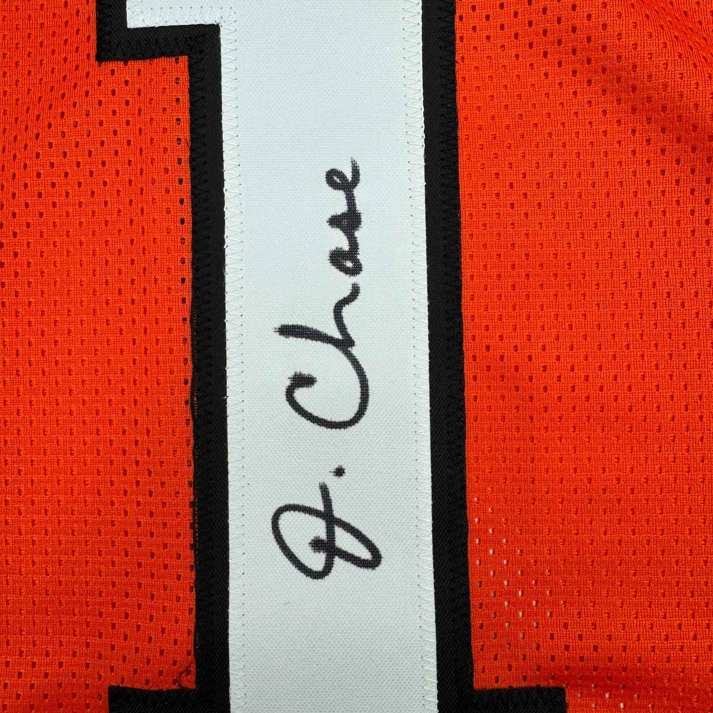 Framed Autographed/Signed Ja'Marr Chase 35x39 Cincinnati Orange Football Jersey JSA COA
