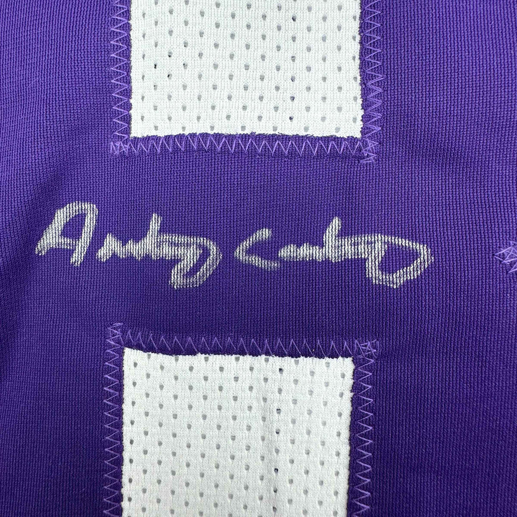 Framed Autographed/Signed Anthony Carter 35x39 Minnesota White Football Jersey JSA COA