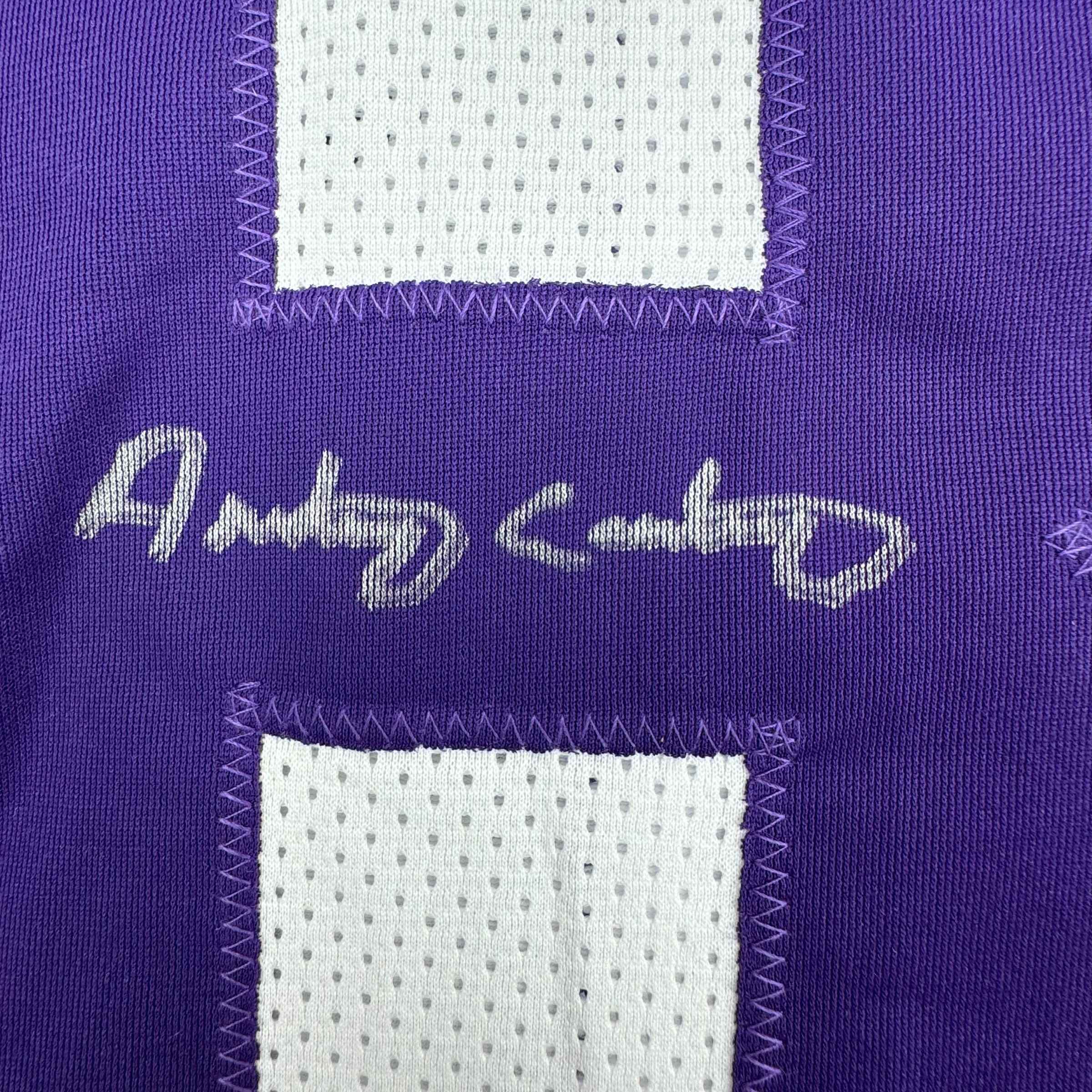 Framed Autographed/Signed Anthony Carter 35x39 Minnesota White Football Jersey JSA COA