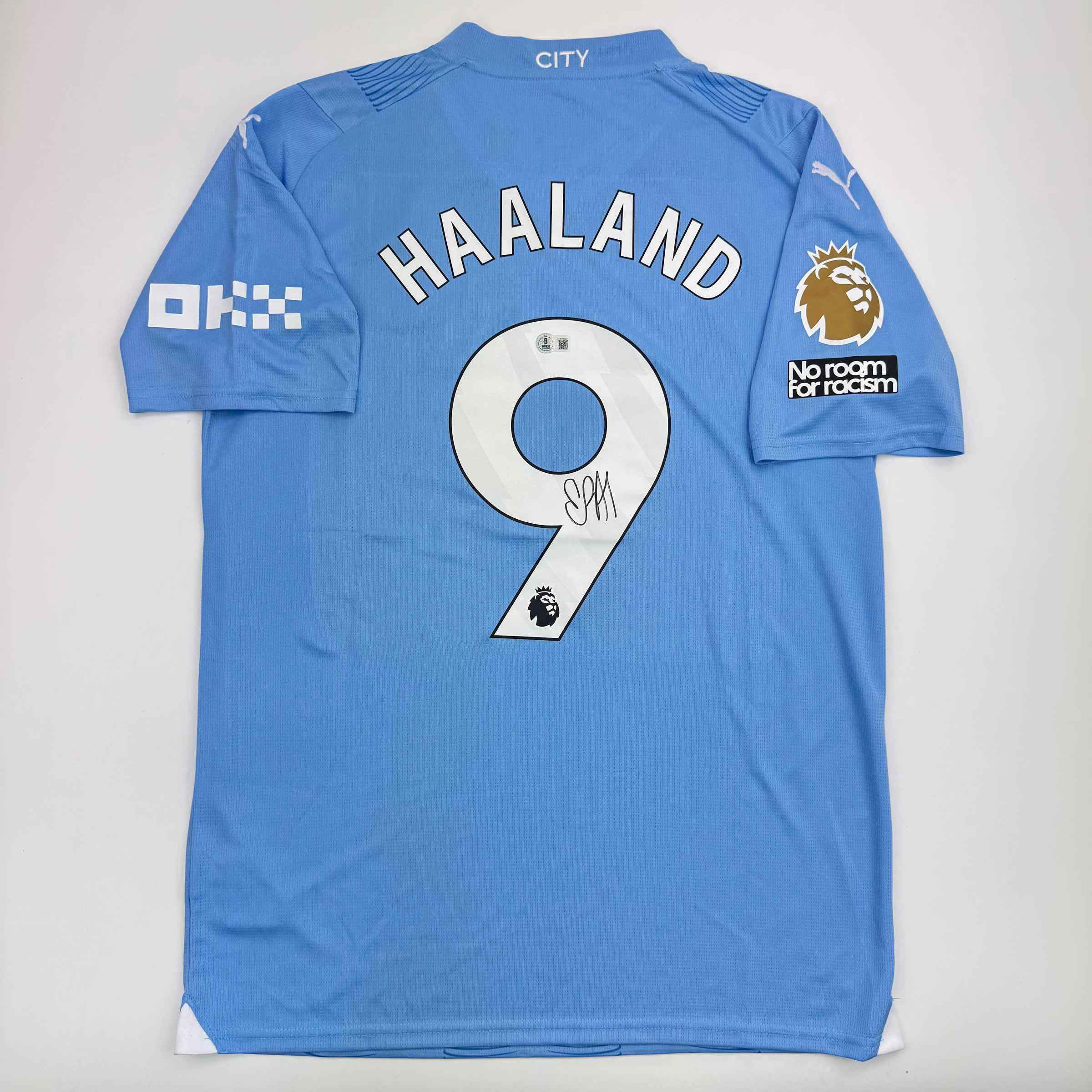 Autographed/Signed Erling Haaland Manchester City Blue Soccer Futbol Jersey Beckett BAS COA