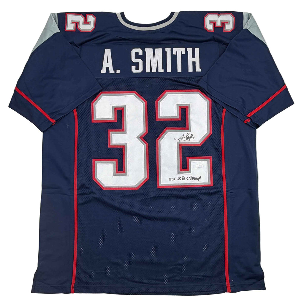 Autographed/Signed Antowain Smith 2x SB Champ New England Blue Football Jersey JSA COA