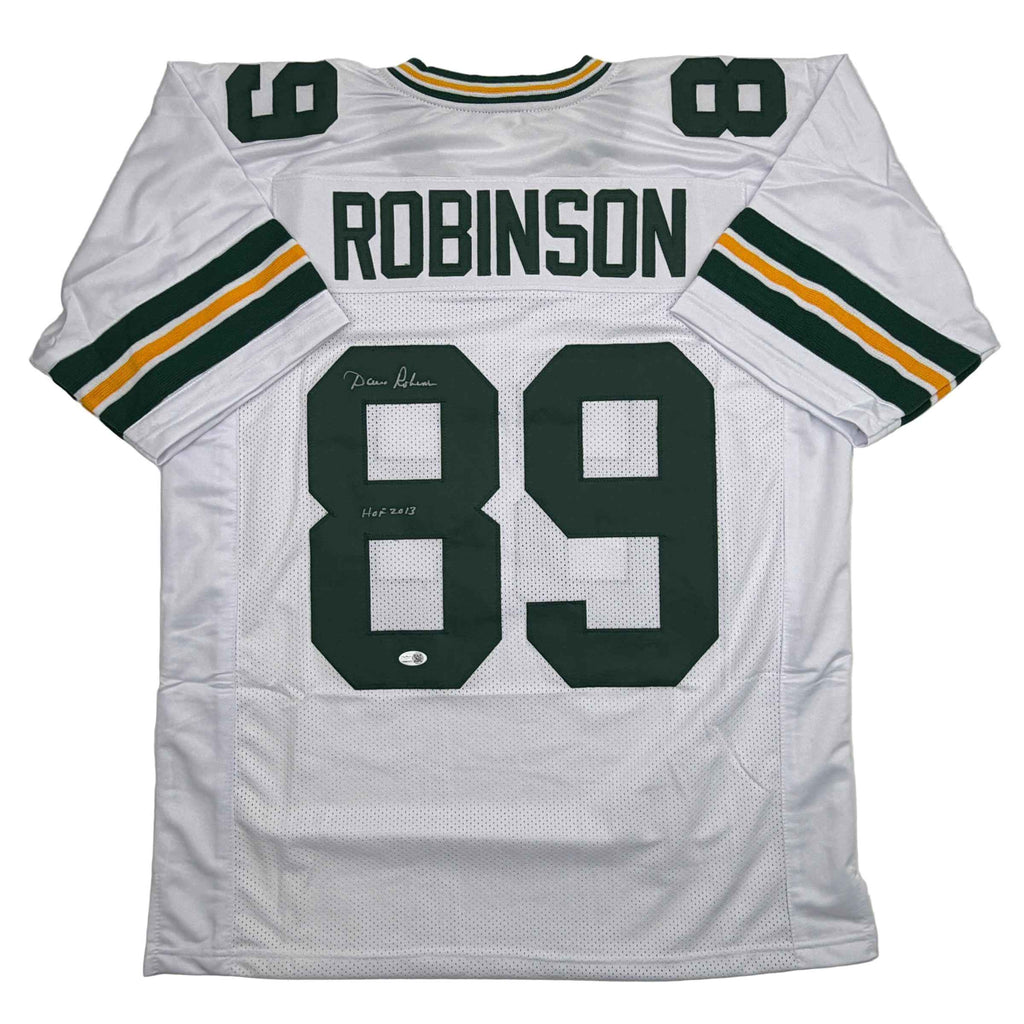 Autographed/Signed Dave Robinson HOF 13 Green Bay White Football Jersey JSA COA