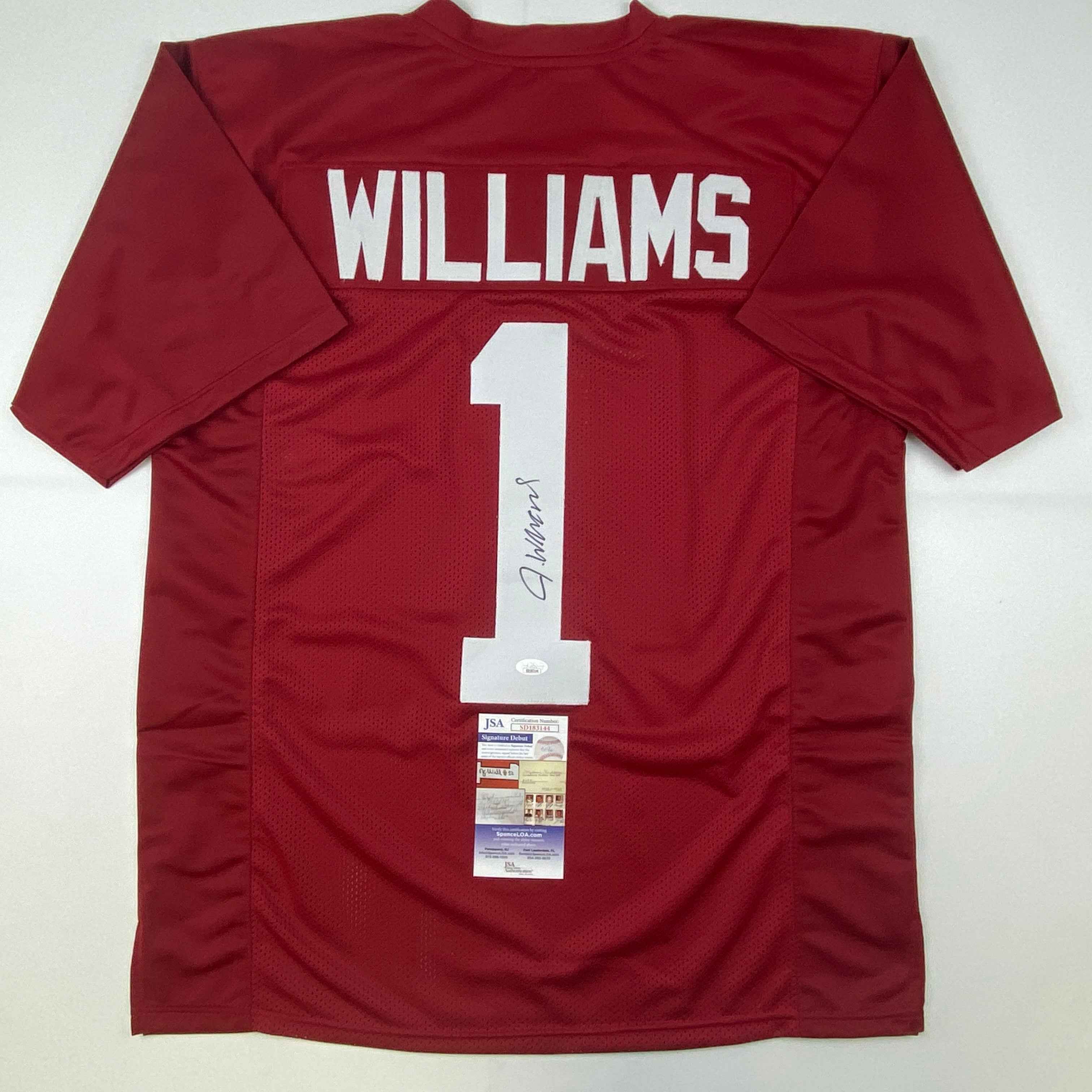 Autographed/Signed Jameson Williams Alabama Red College Football Jersey JSA COA