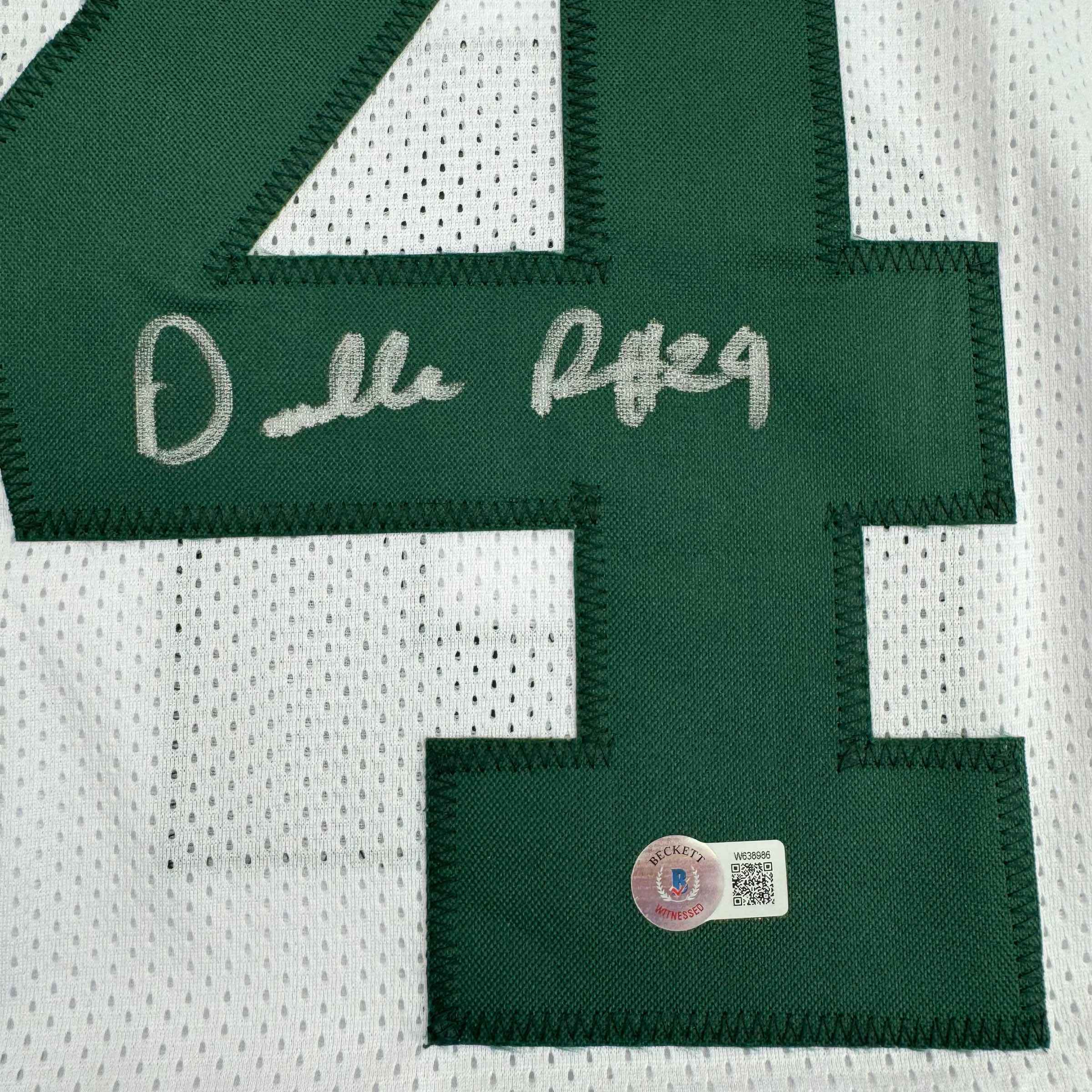 Framed Autographed/Signed Darrelle Revis 35x39 New York White Football Jersey Beckett BAS COA