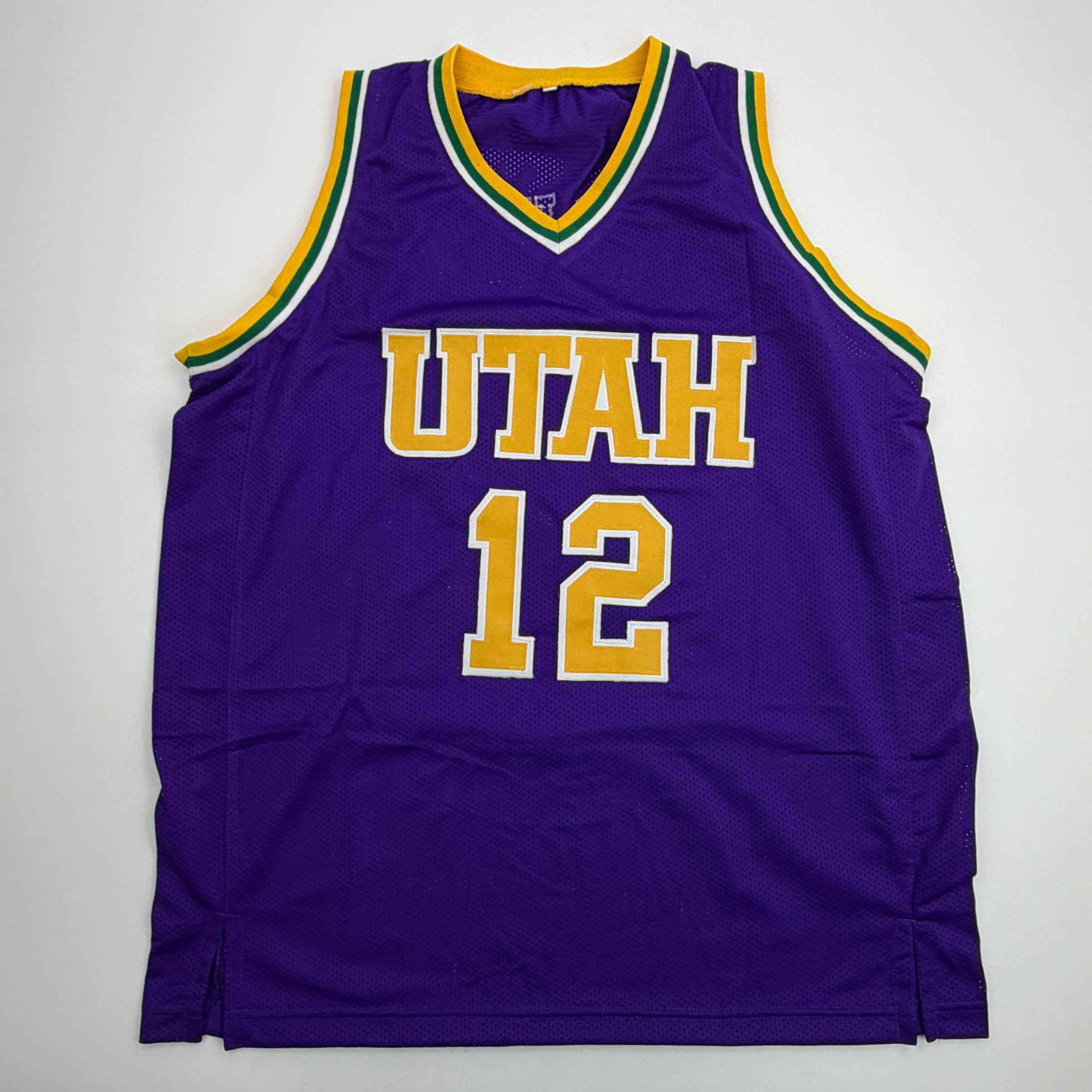 Autographed/Signed John Stockton Utah Purple Basketball Jersey Beckett BAS COA