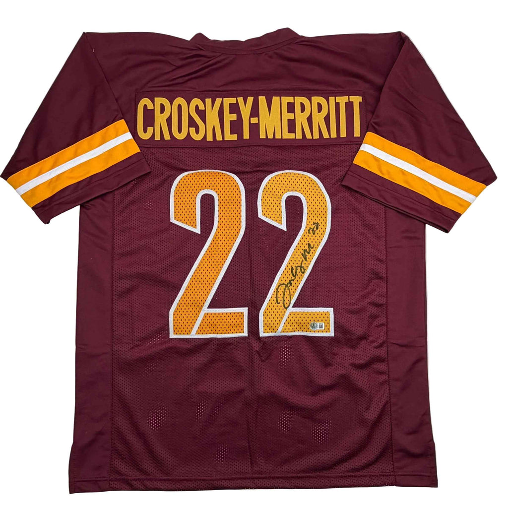 Autographed/Signed Bill Jacory Croskey-Merritt Washington Burgundy Football Jersey Beckett BAS COA