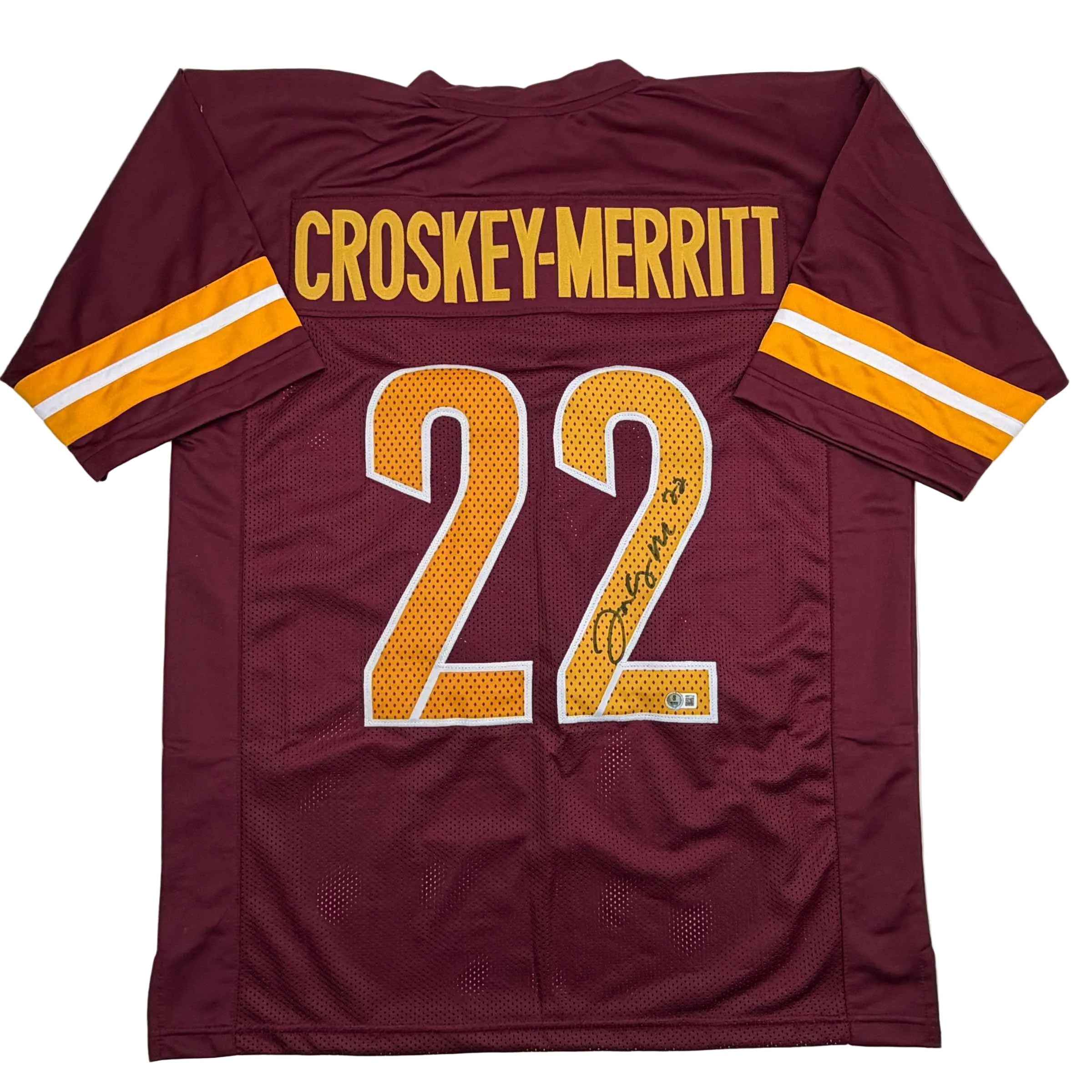 Autographed/Signed Bill Jacory Croskey-Merritt Washington Burgundy Football Jersey Beckett BAS COA