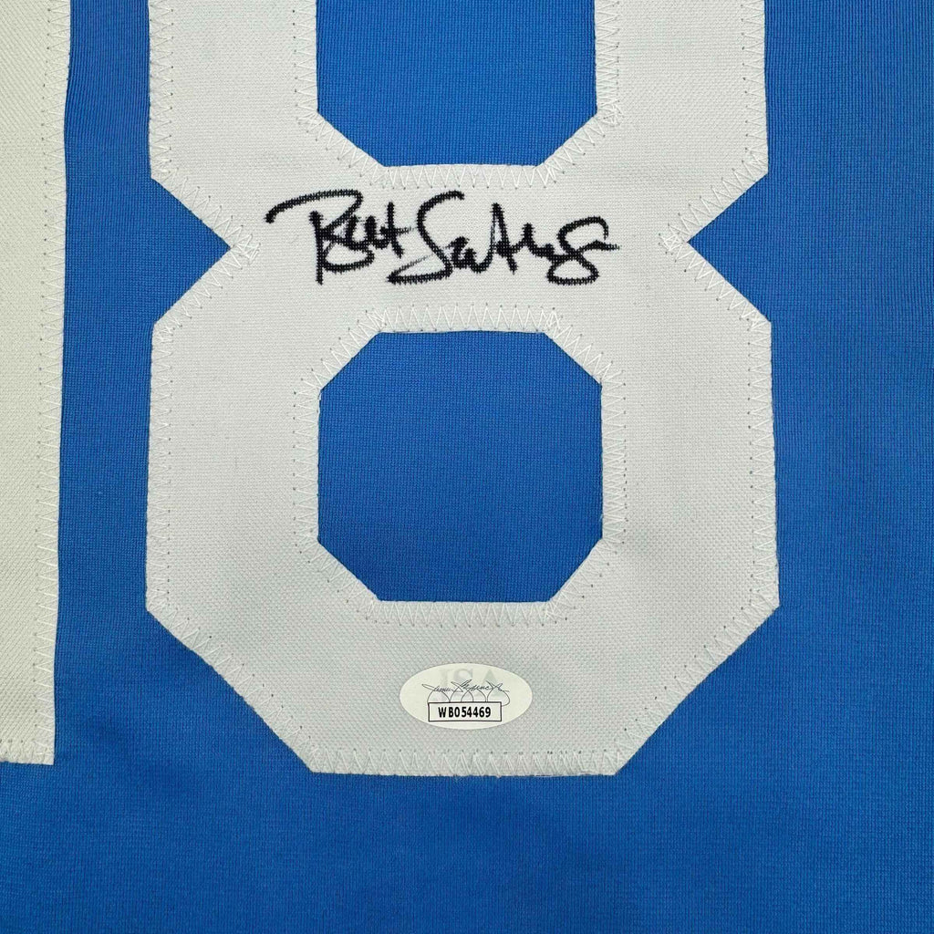 Framed Autographed/Signed Bret Saberhagen 35x39 Kansas City Light Blue Baseball Jersey JSA COA