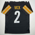 Autographed/Signed Michael Mike Vick Pittsburgh Black Football Jersey Beckett BAS COA
