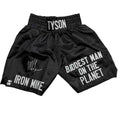 Autographed/Signed Mike Tyson Iron Mike Baddest Man on the Planet Black Boxing Trunks JSA COA