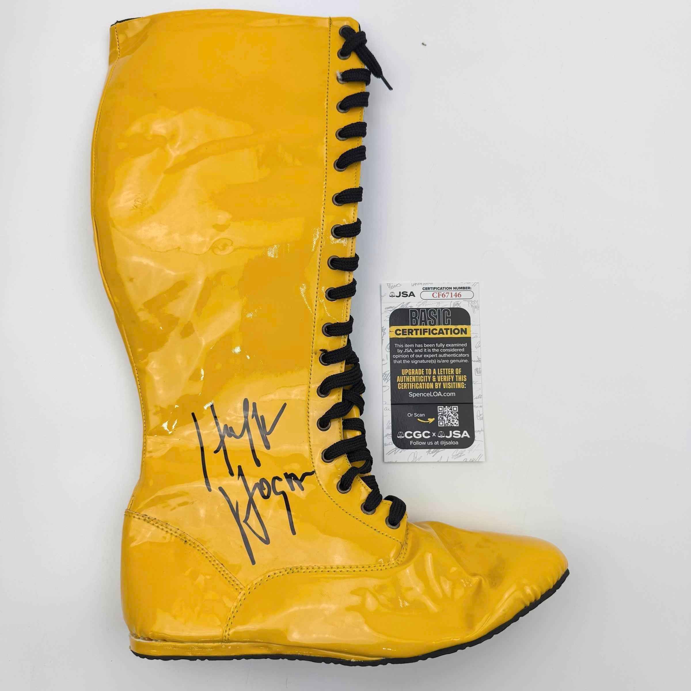 Autographed/Signed Hulk Hogan Yellow WWE WWF Wrestling Boot/Shoe JSA COA