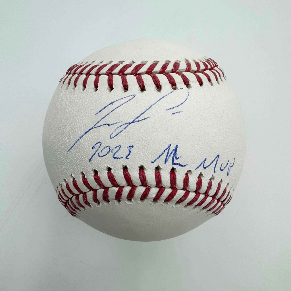 Autographed/Signed Ronald Acuna Jr. "2023 NL MVP" Rawlings Official Major League ROML Baseball Beckett BAS COA
