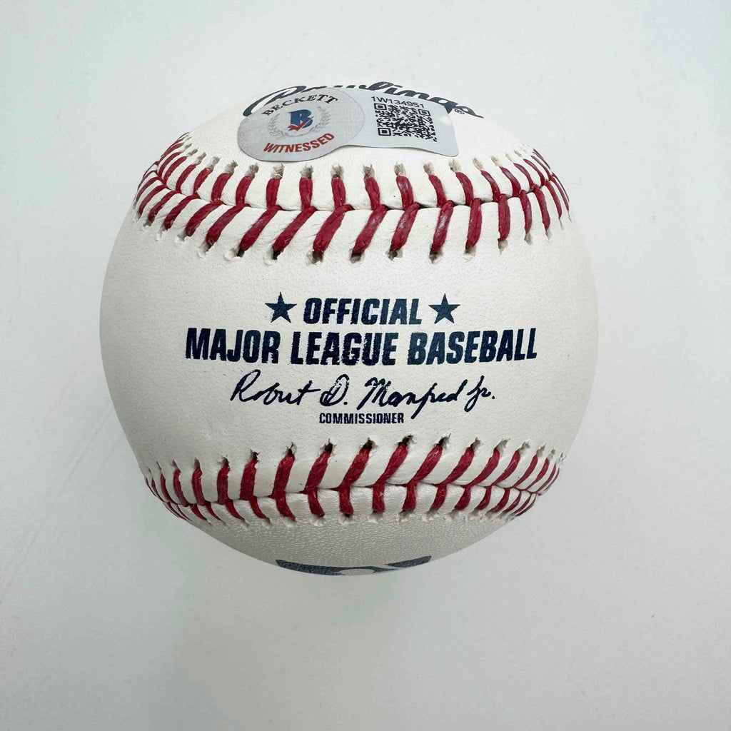 Autographed/Signed Ronald Acuna Jr. "2023 NL MVP" Rawlings Official Major League ROML Baseball Beckett BAS COA