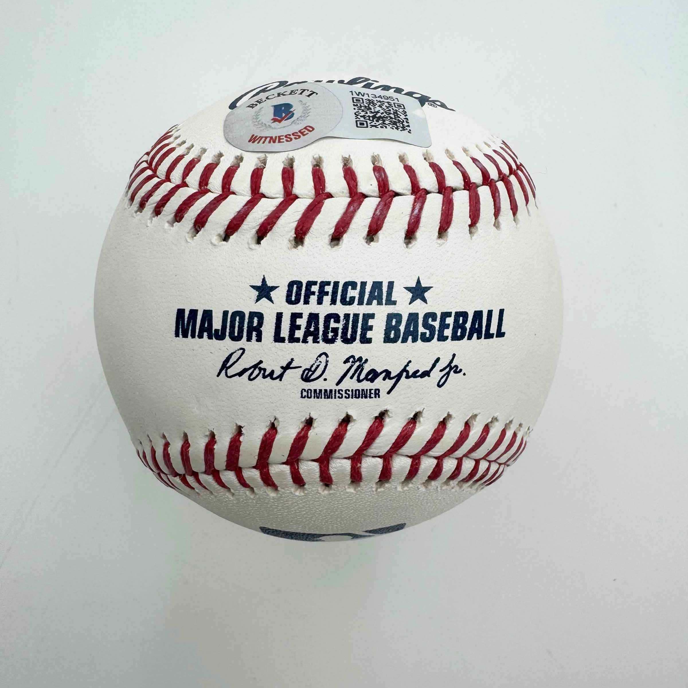 Autographed/Signed Ronald Acuna Jr. "2023 NL MVP" Rawlings Official Major League ROML Baseball Beckett BAS COA