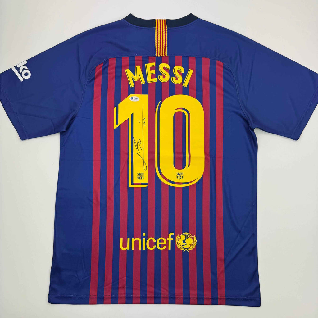 Autographed/Signed Lionel Leo Messi FC Barcelona Soccer Jersey Beckett BAS COA